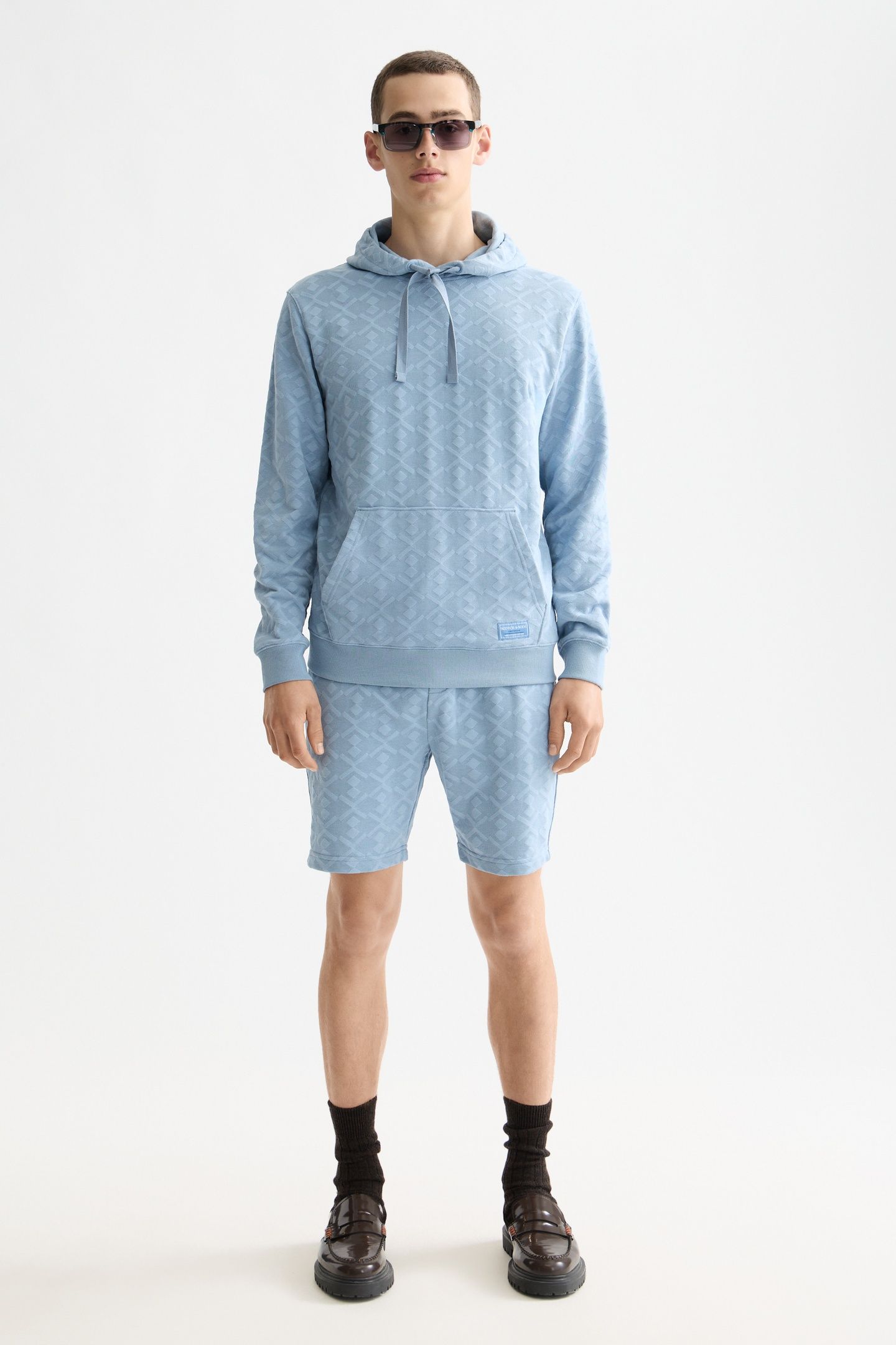 JACQUARD TERRY HOODIE FADED DENIM 1