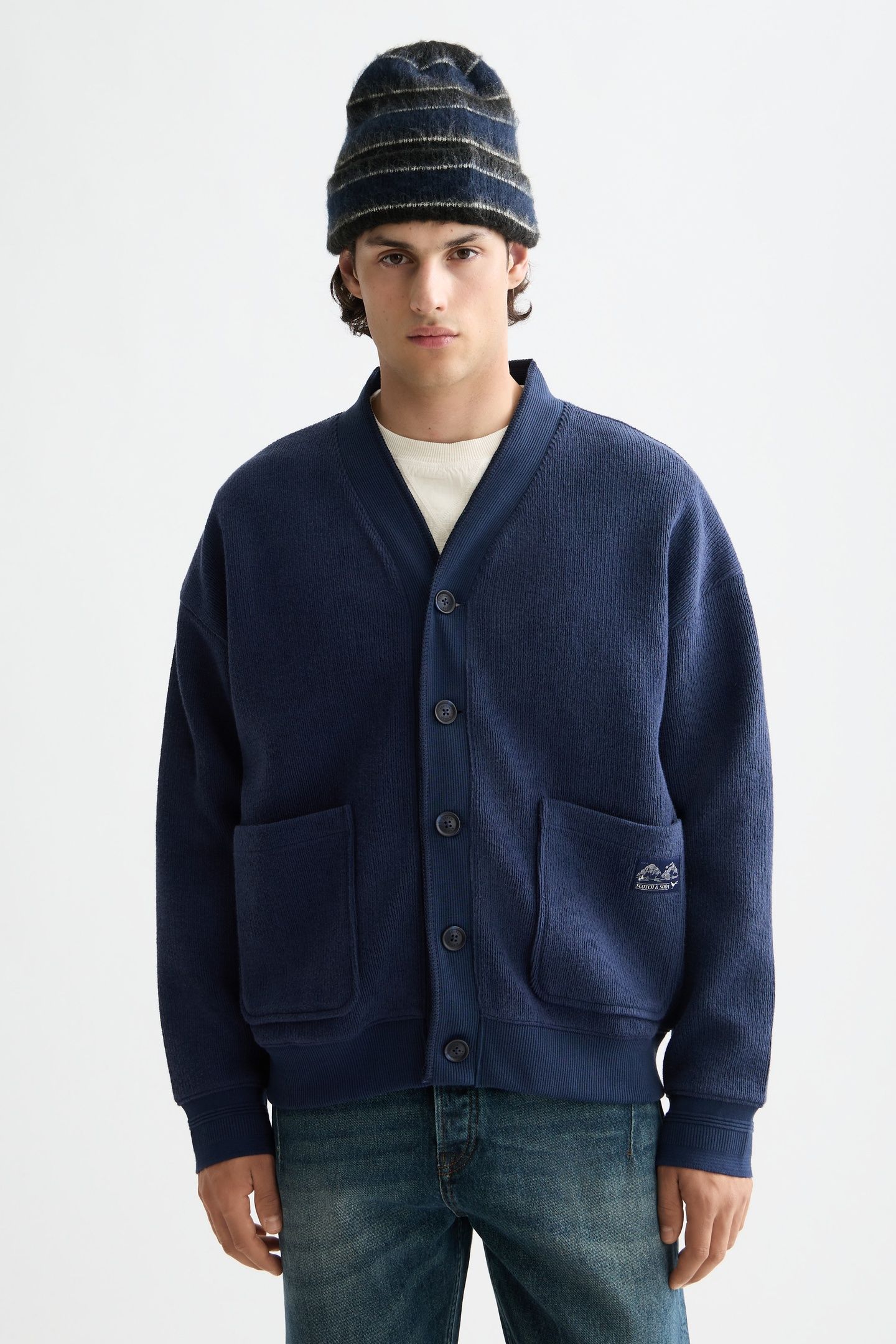 LOOSE FIT BUTTON DOWN SWEATSHIRT PEACOAT 1