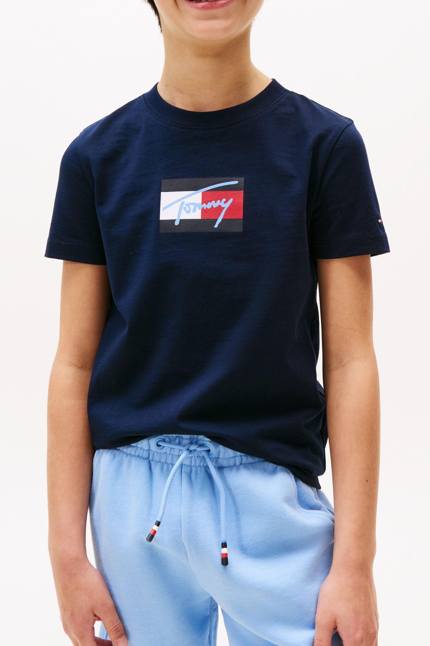 BOYS TOMMY SCRIPT FLAG TEE DARK NIGHT NAVY 1