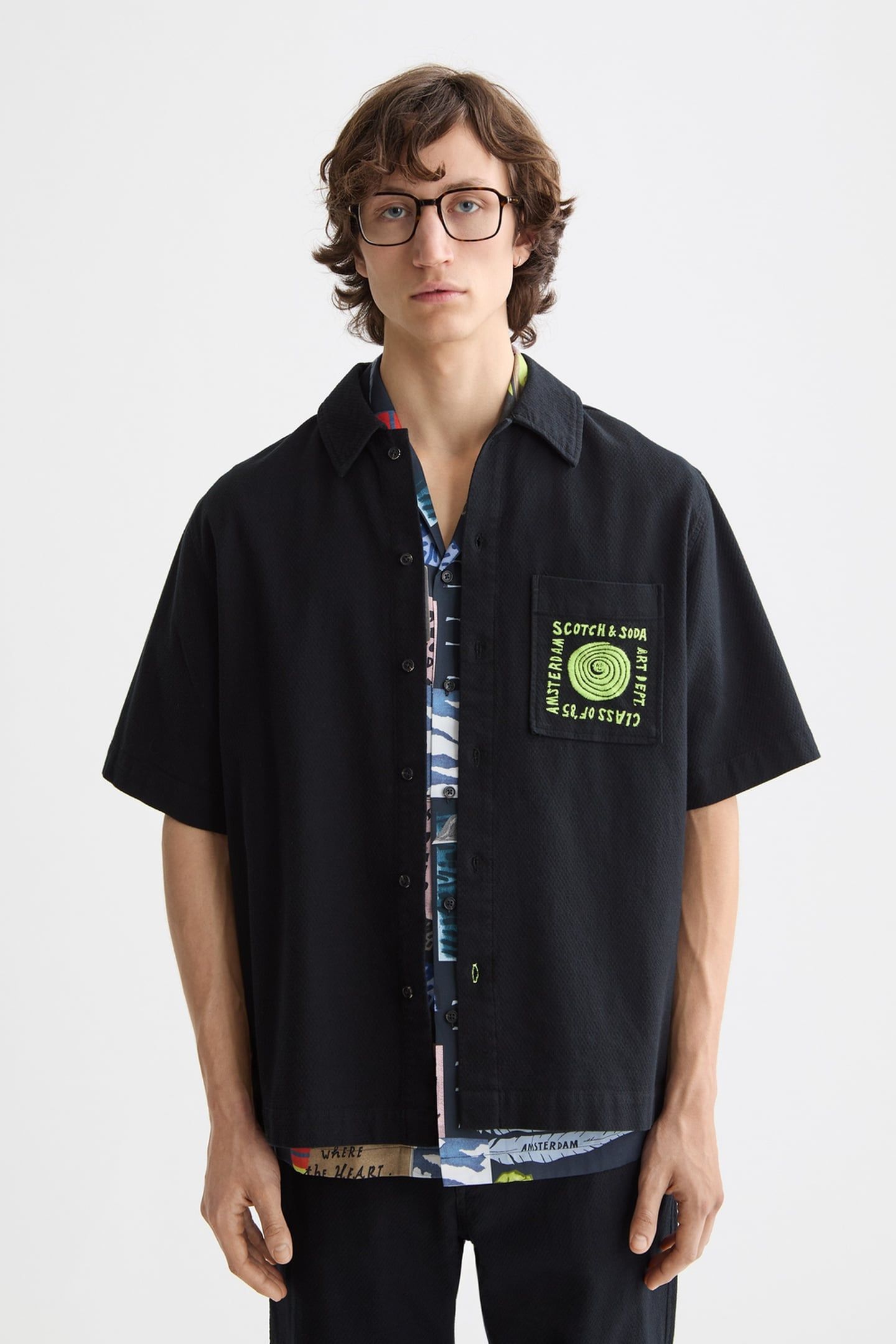STRUCTURED COTTON SHORT-SLEEVED SHIRT CHARCOAL ART 1