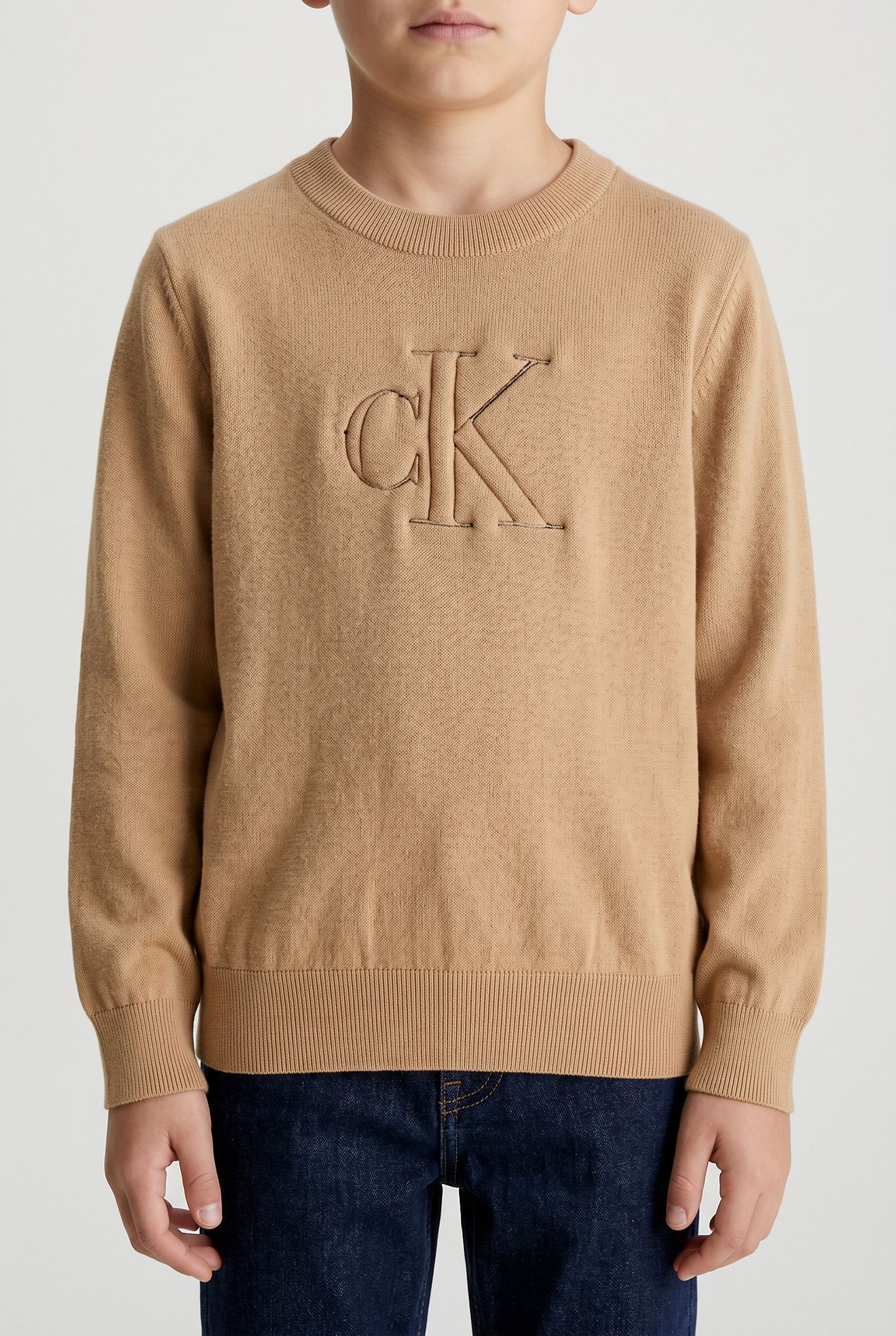 BOYS QUILTED MONOGRAM SWEATER SANDY BEIGE 1