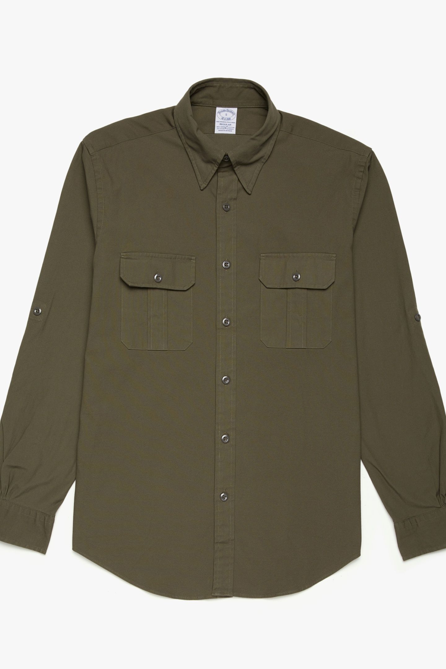 REGENT REGULAR FIT CANVAS SAFARI SPORT SHIRT DARK GREEN 4