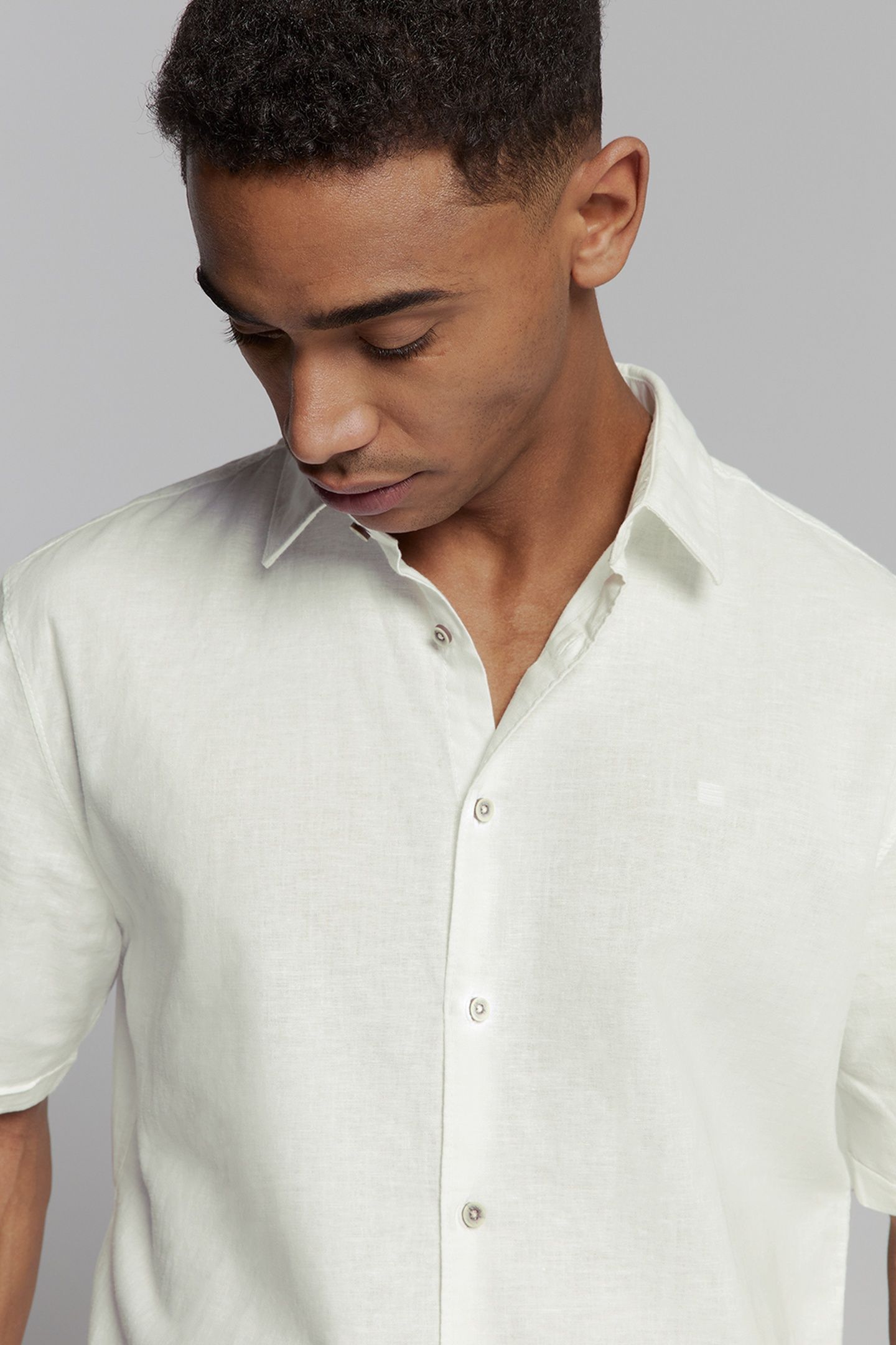 SHIRT SHORT SLEEVE SOLID WITH LINEN WHITE 7