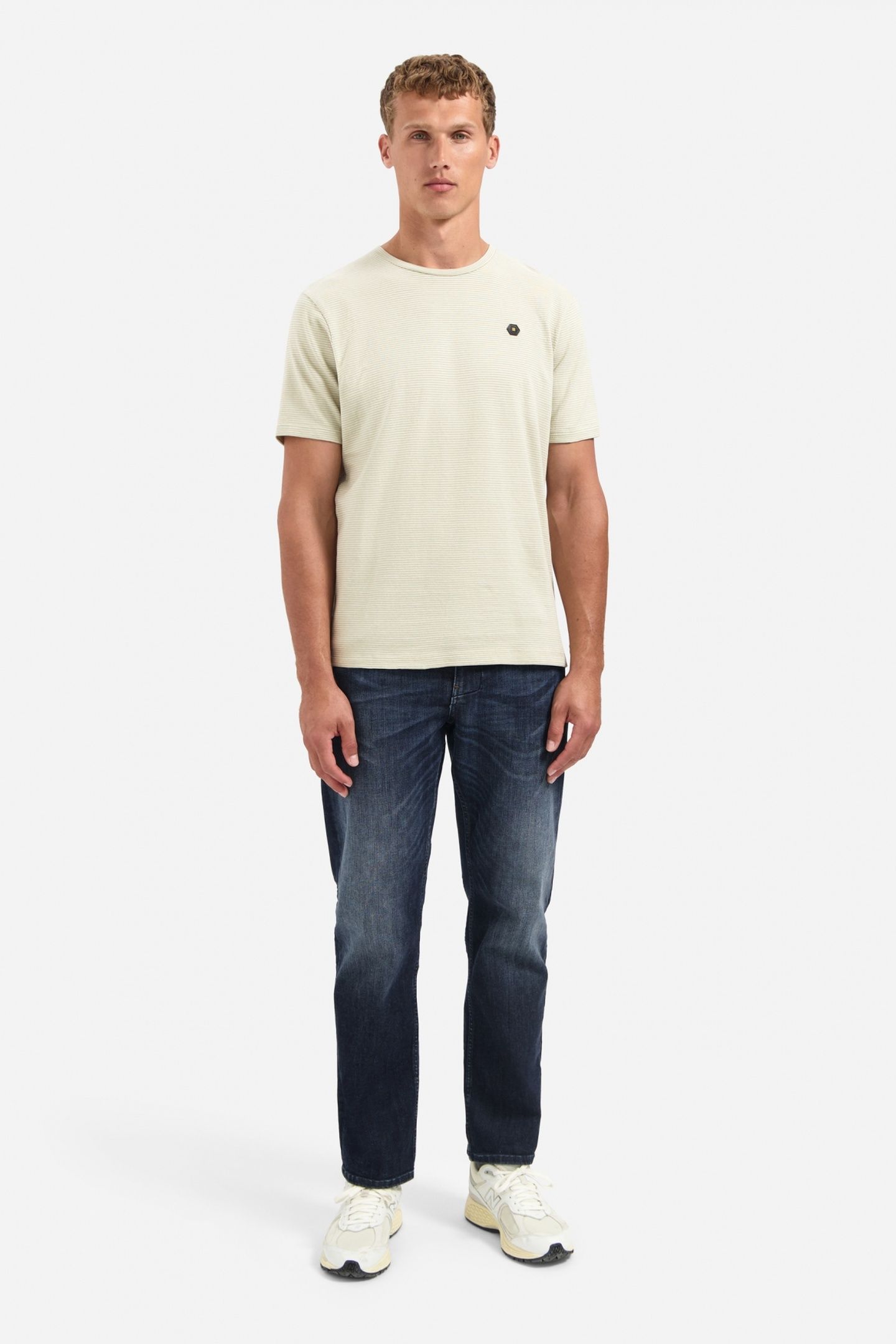 T-SHIRT CREWNECK MELANGE JACQUARD STRIPES LIGHT MOSS 1