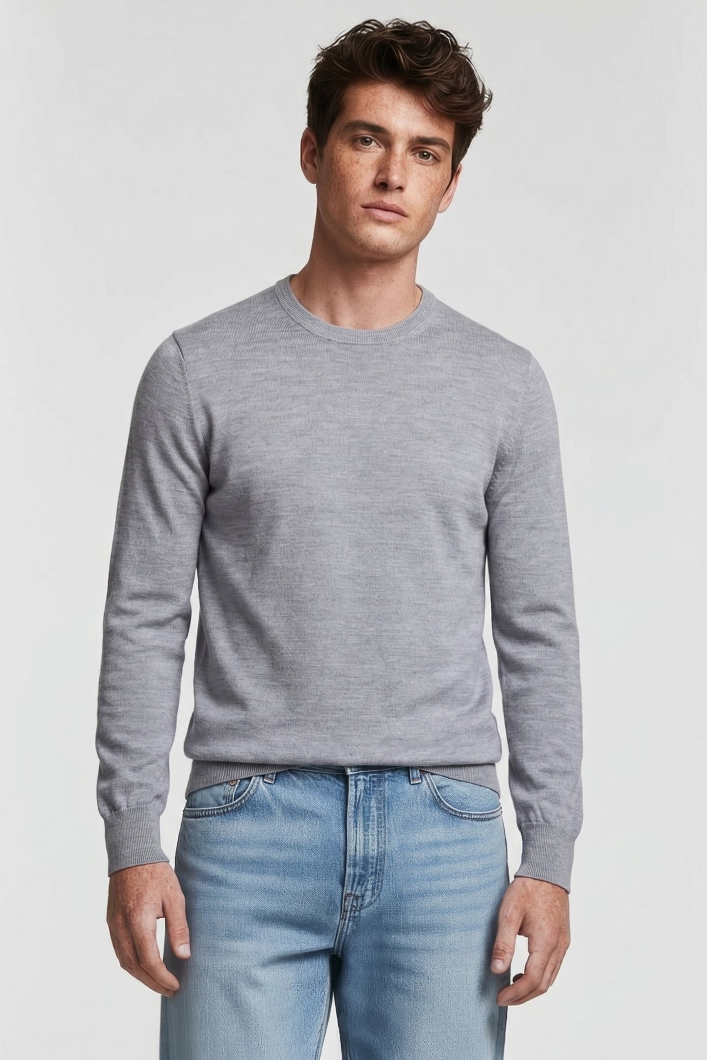 MERINO WOOL CREW-NECK SWEATER MID GREY 1