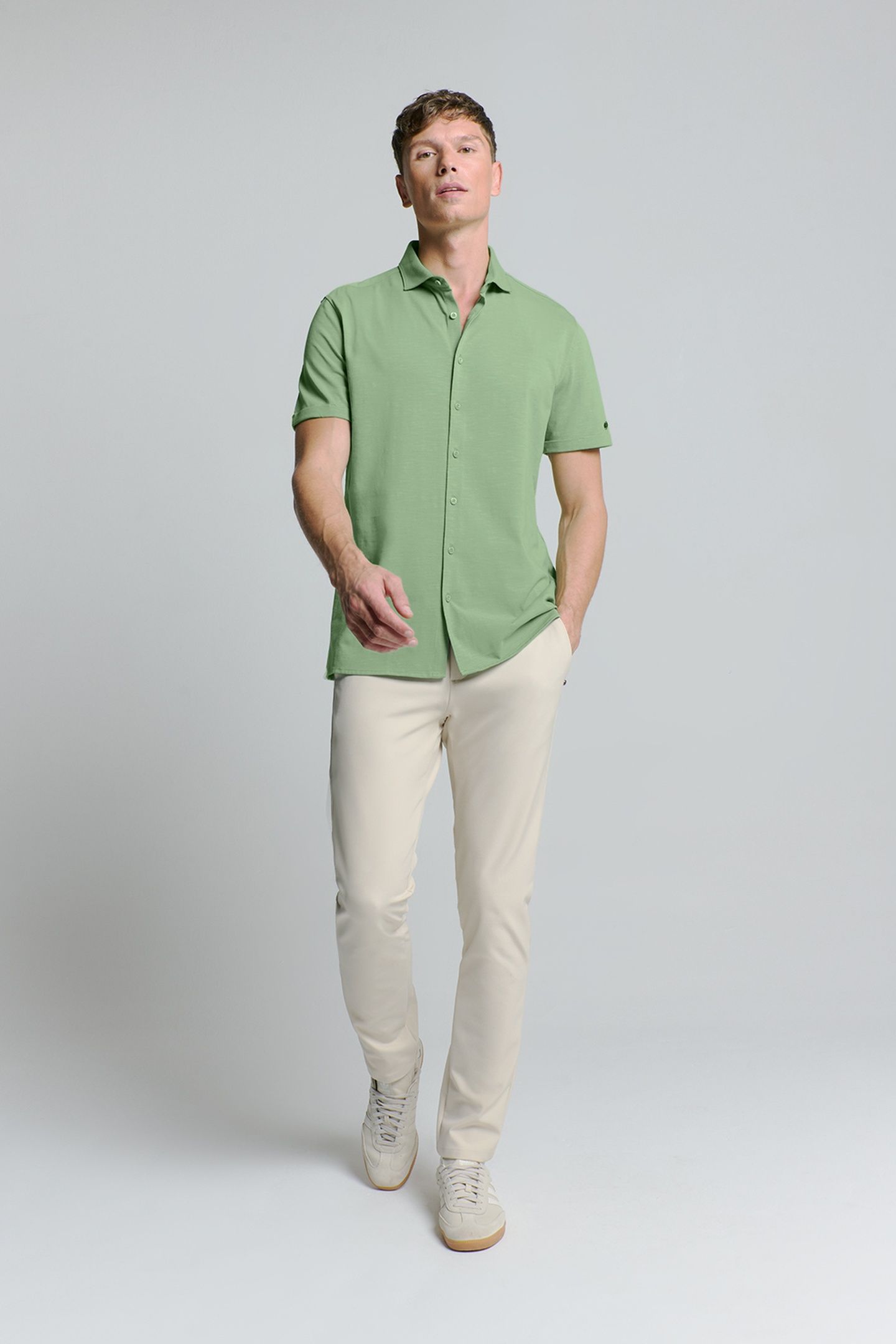 SHIRT SHORT SLEEVE SLUB JERSEY STRETCH GREEN 1