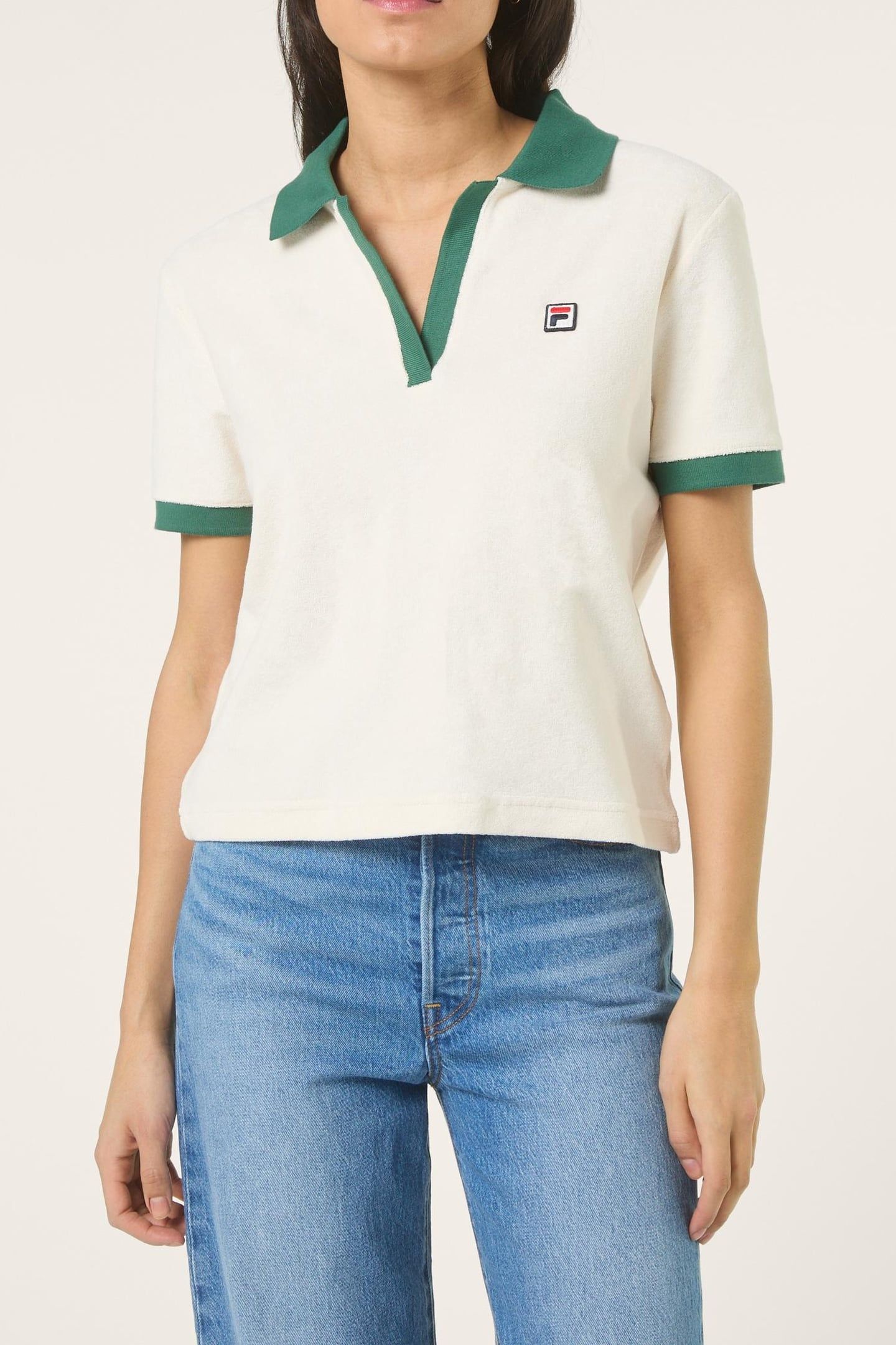 BELFORT RELAXED JOHNNY COLLAR TOWELLING TOP EGRET-POSY GREEN 1