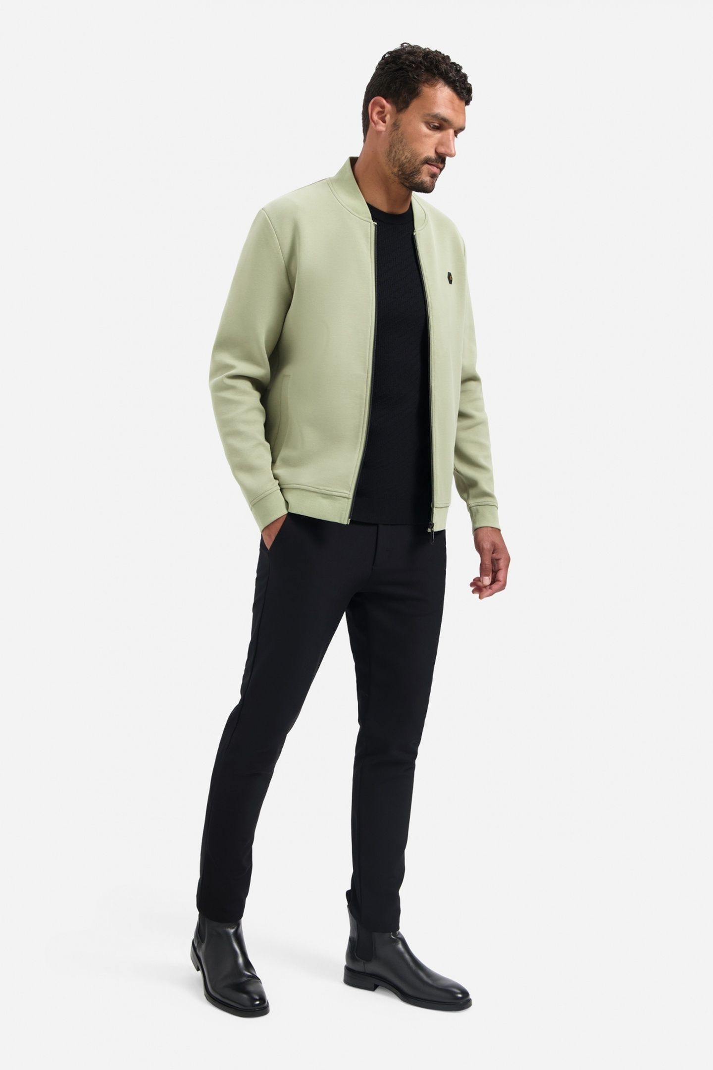 PULLOVER SHORT SLEEVE CREWNECK SOLID JACQUARD BLACK 1