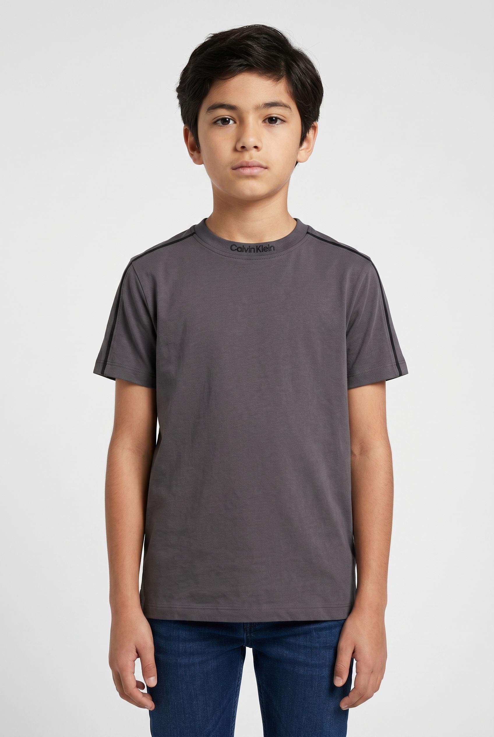BOYS EMBRO PIPING S/S T-SHIRT COAL 1