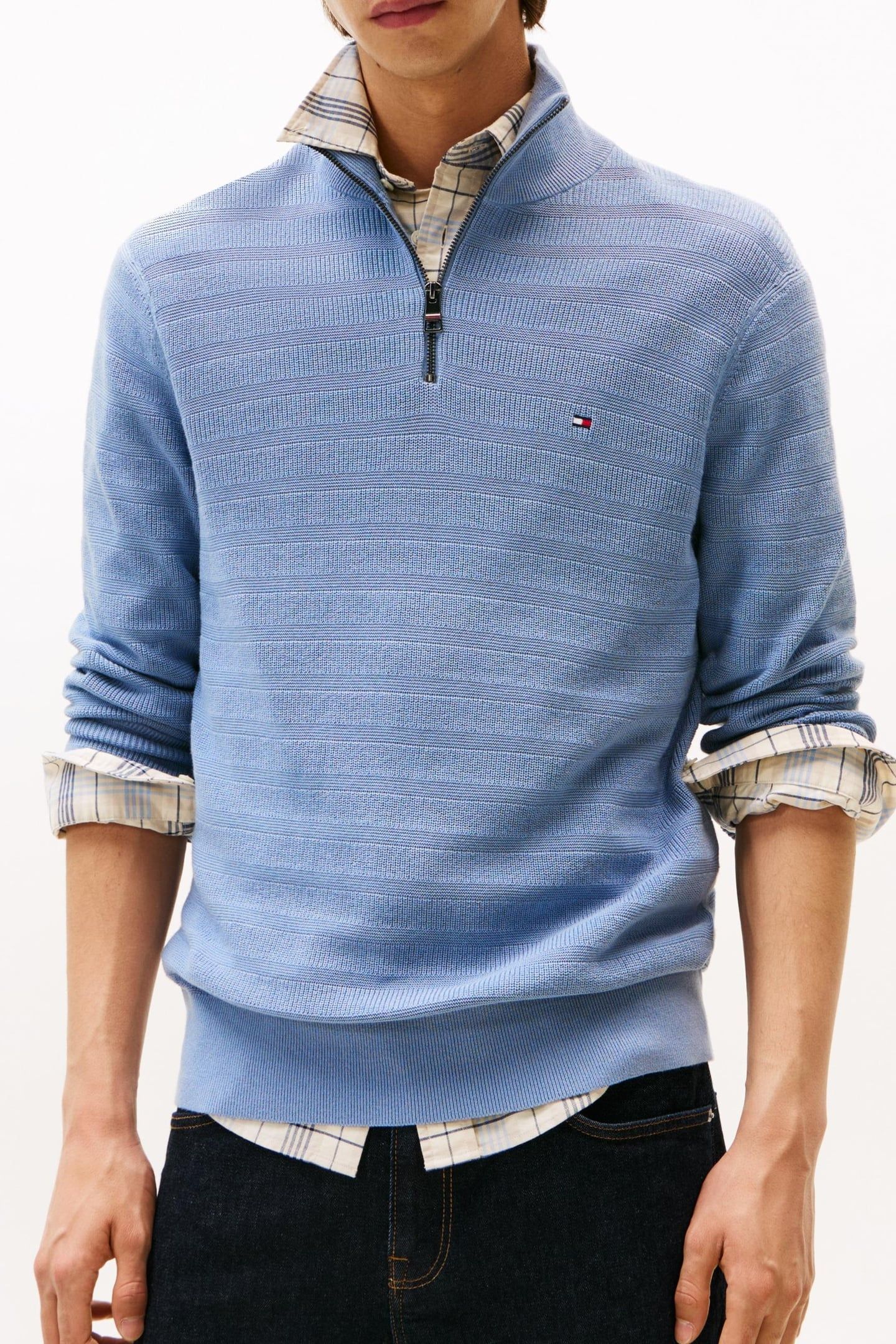 STRIPE STRUCTURE ZIP SWEATER BRISK BLUE 2