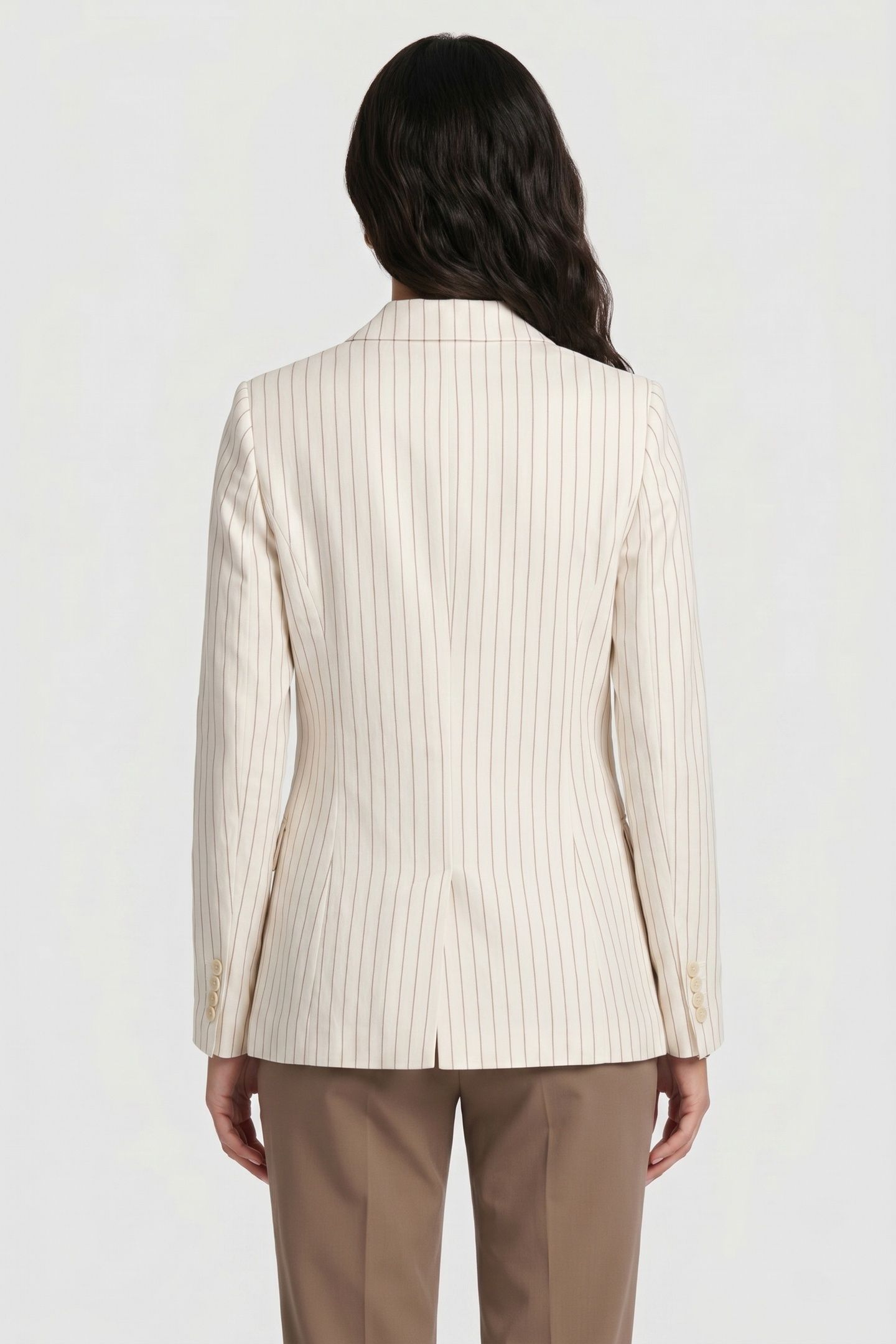 PINSTRIPE LINEN BLEND DOUBLE-BREASTED BLAZER WHITE 2