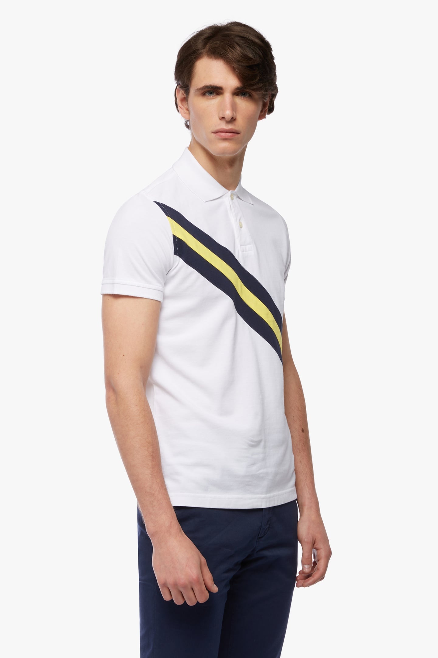 COTTON PIQUE ARCHIVE STRIPE POLO SHIRT OPEN WHITE 1