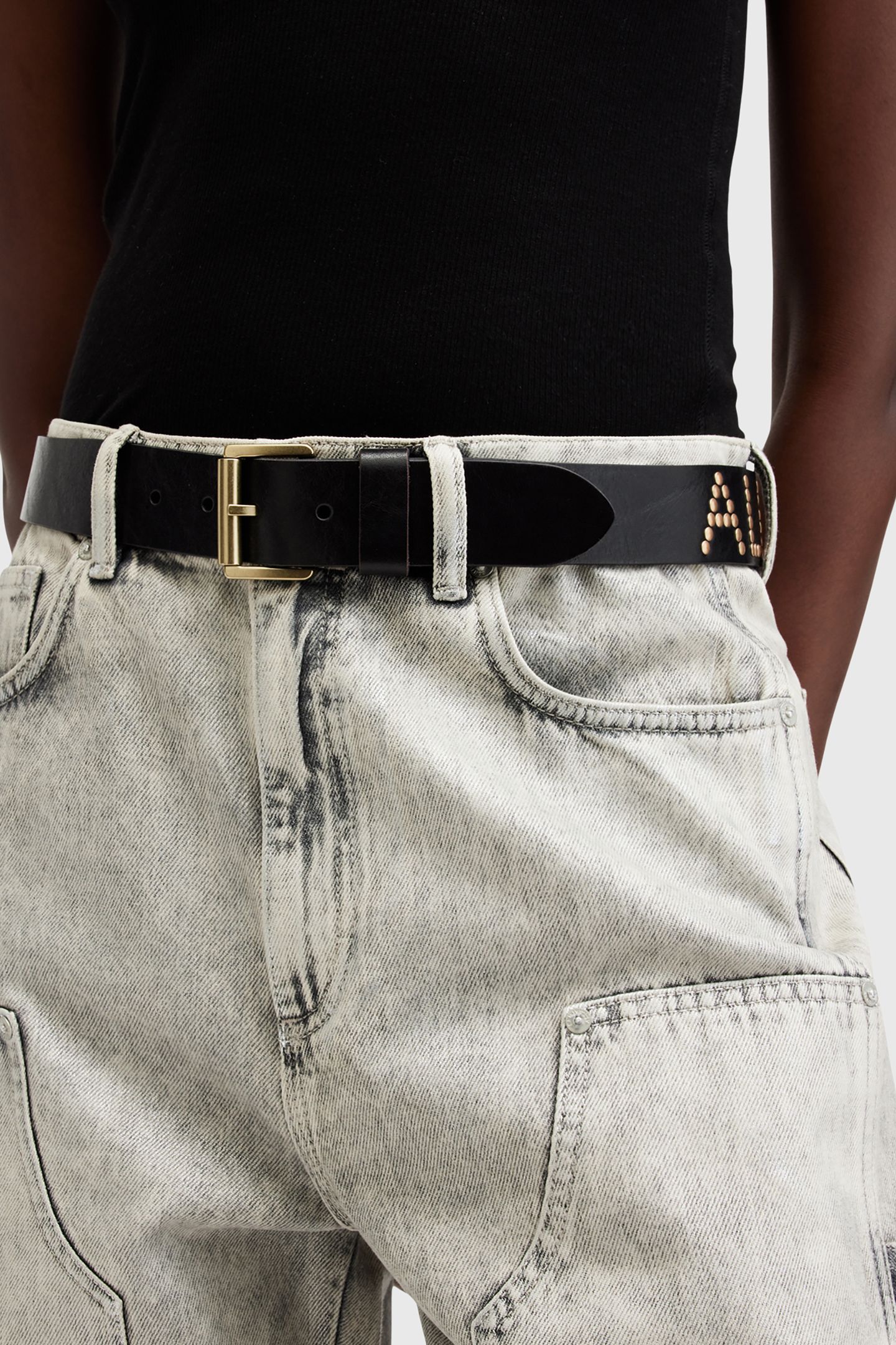 AS ROCKS STUD BELT BLACK/WARM BRASS 8