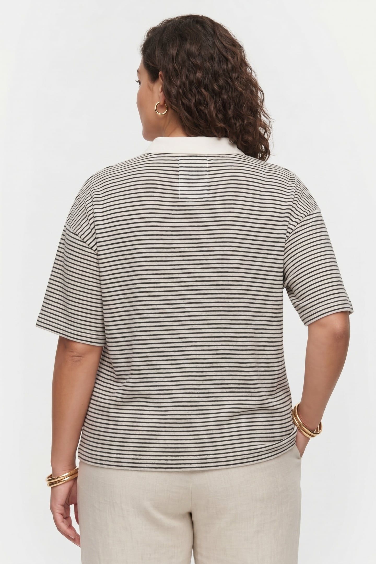 STRIPED LINEN-COTTON JERSEY POLO WITH LOGO WHITE 2