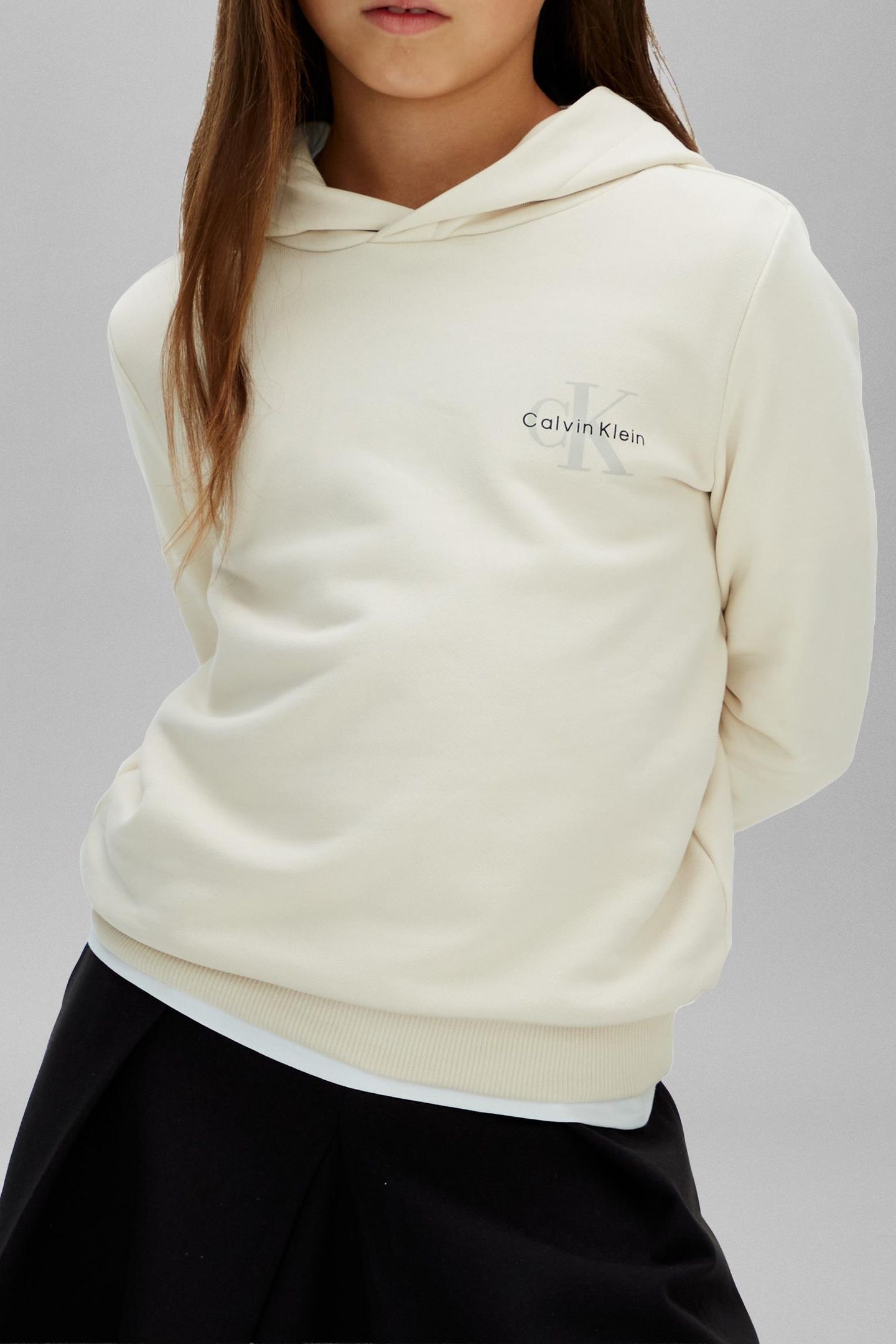 UNISEX SMALL MONOGRAM HOODIE WHITE GRAY 1
