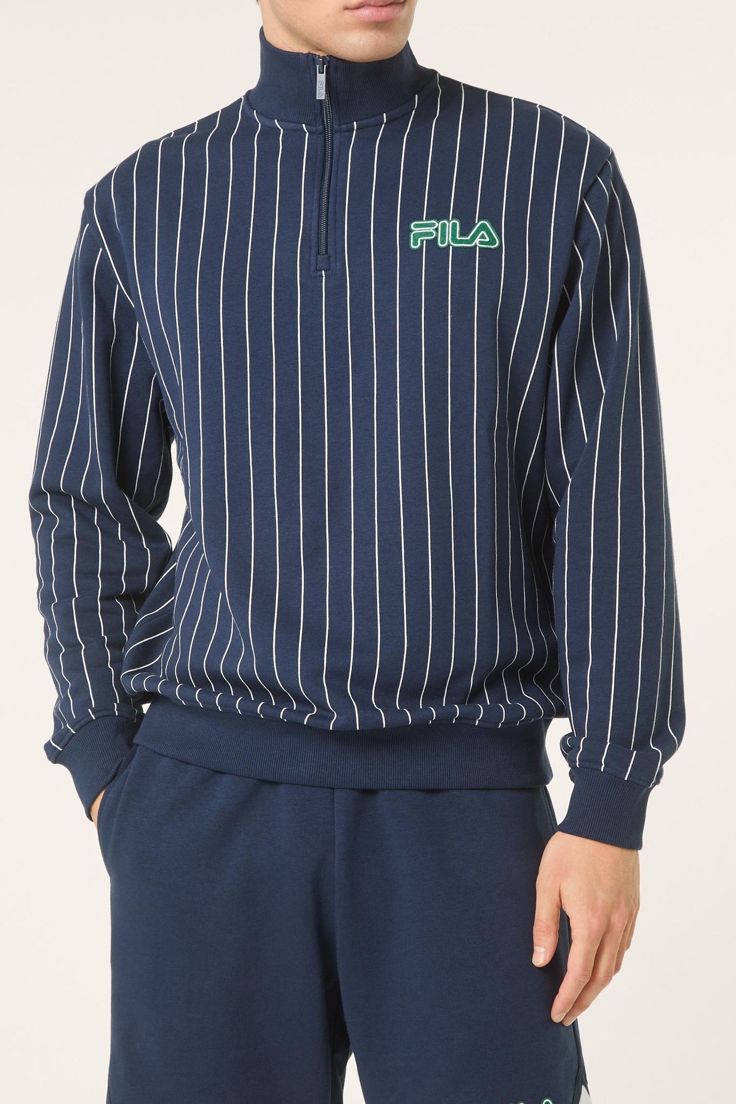 STATUTO LOOSE PINSTRIPED HALF ZIP SWEATSHIRT BLACK IRIS / EG 1