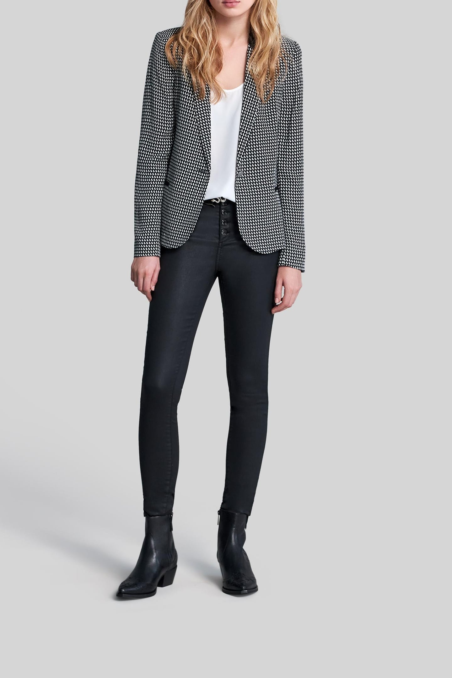 BLACK LENZING™ ECOVERO™ KNIT GRAPHIC SUIT JACKET 1