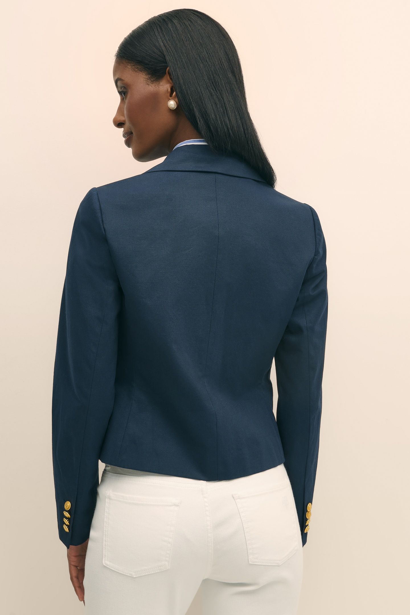 CROPPED DOUBLE-BREASTED FAILLE BLAZER NAVY 3