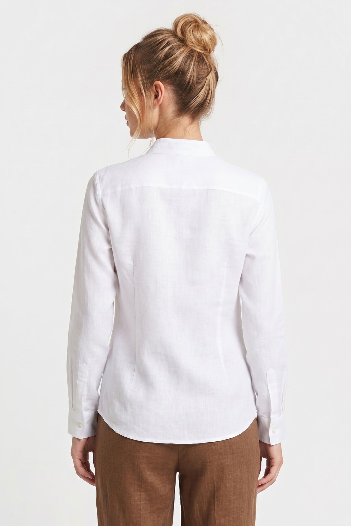SLIM FIT LINEN SHIRT WITH STAND COLLAR WHITE 2