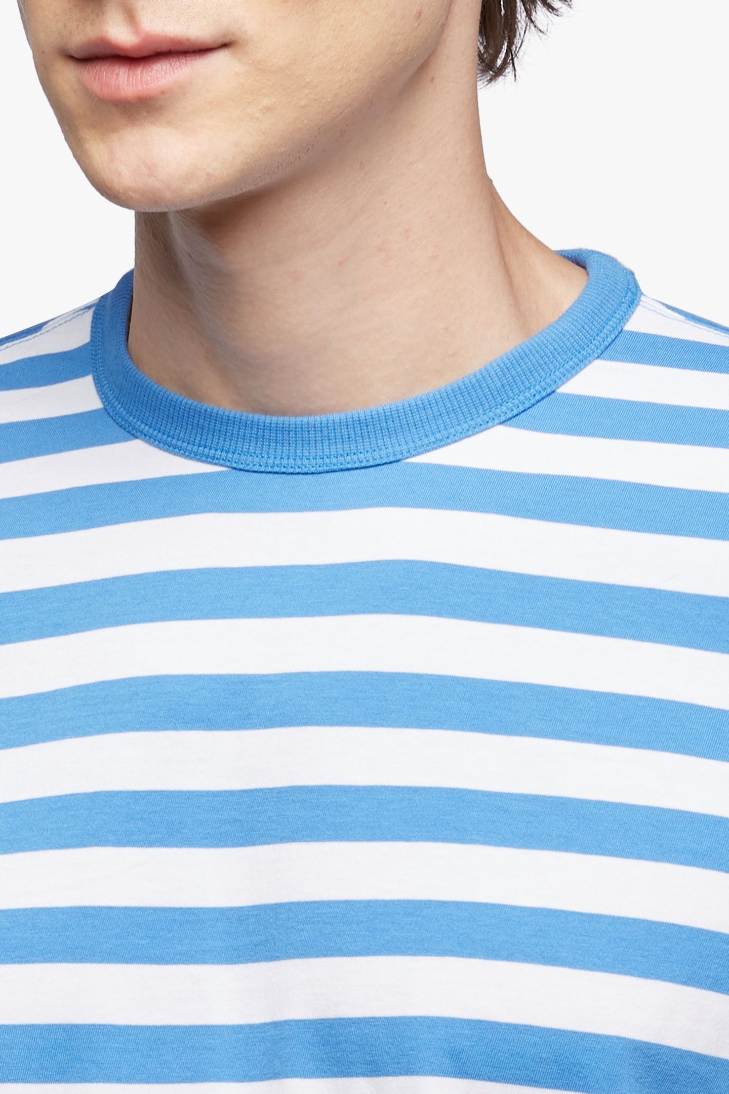 SUPIMA COTTON SLIM STRIPED T-SHIRT OPEN BLUE 5