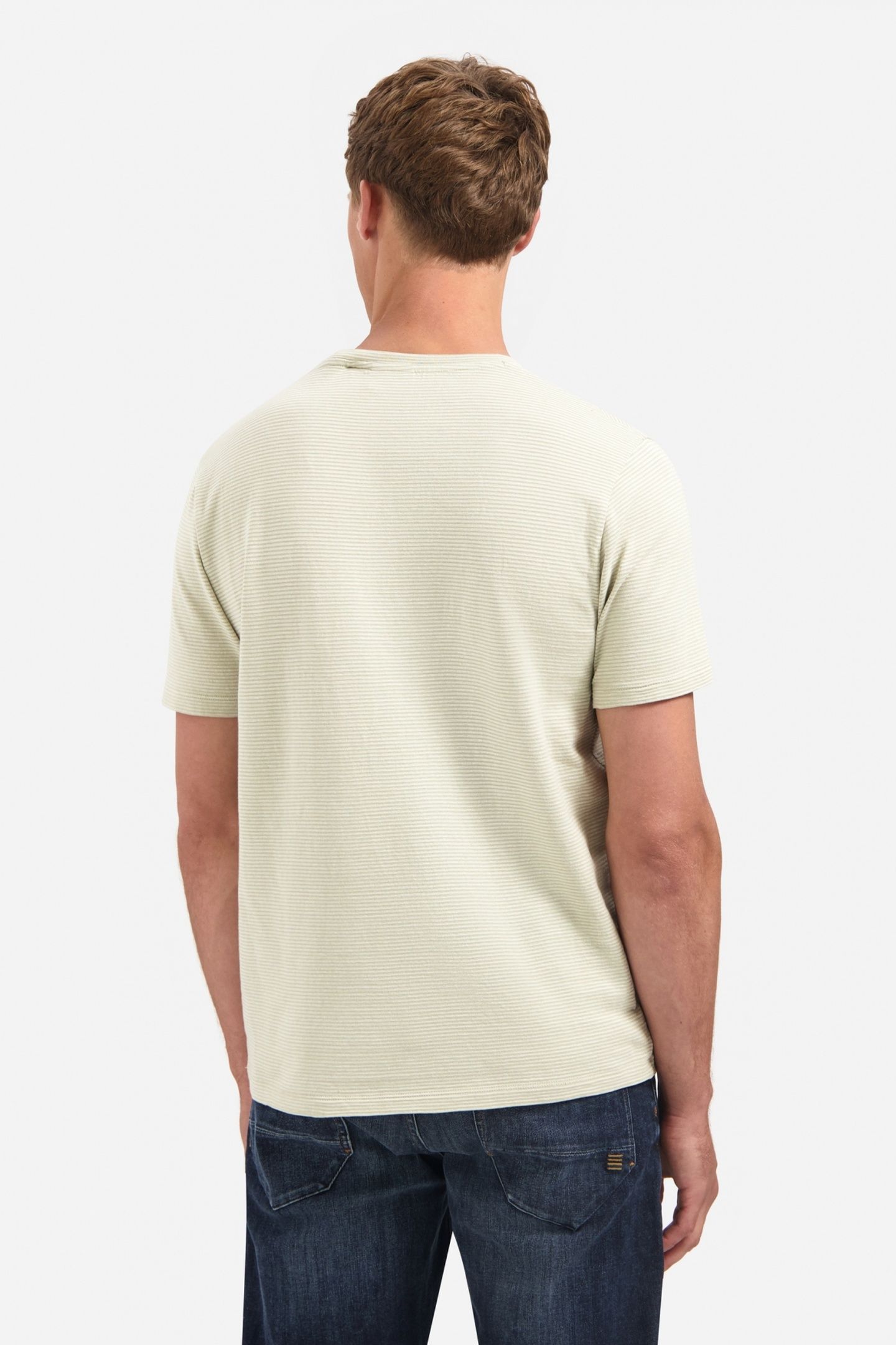 T-SHIRT CREWNECK MELANGE JACQUARD STRIPES LIGHT MOSS 3