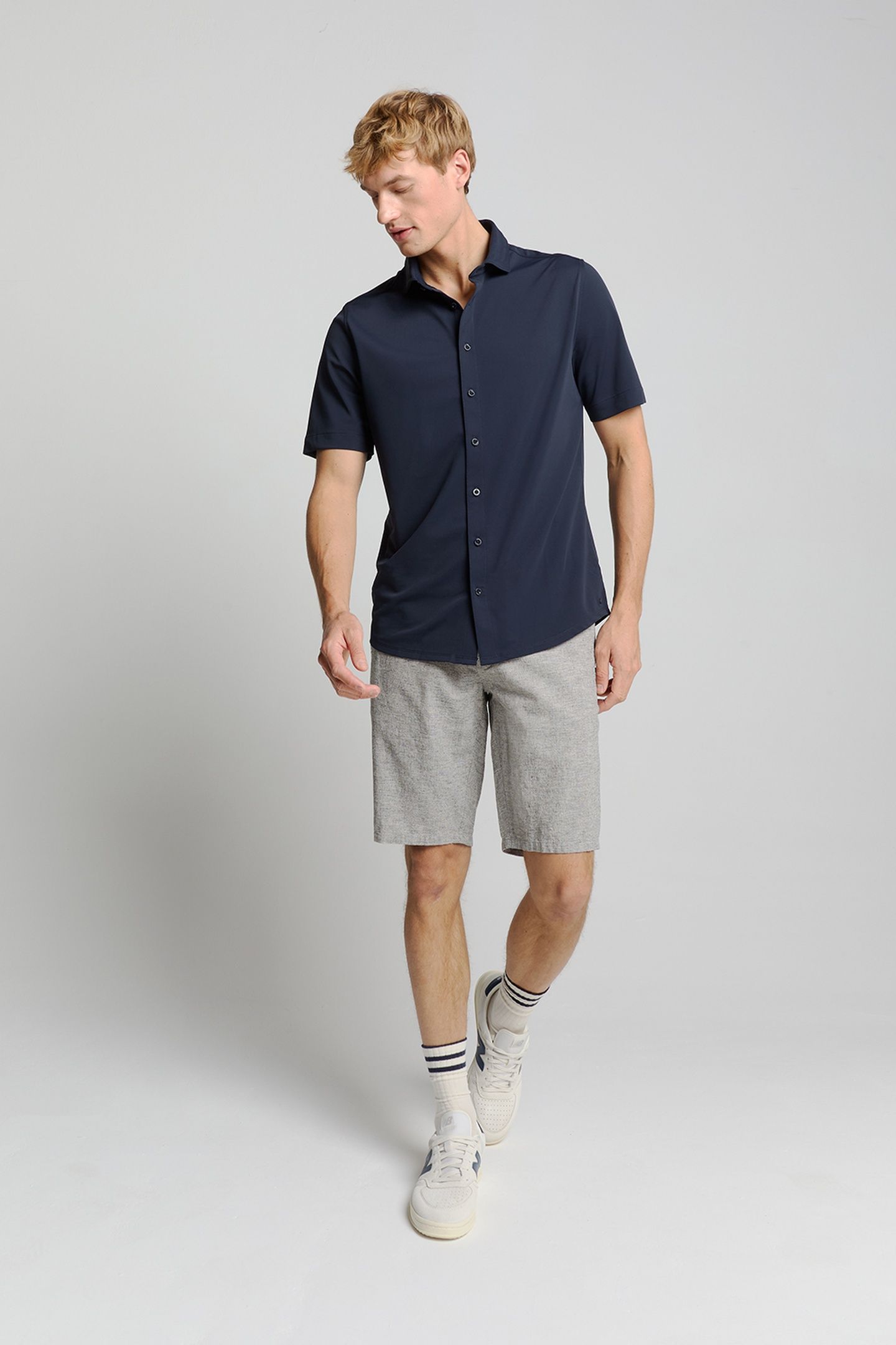 SHORT WITH LINEN MELANGE DEEP BLUE 1