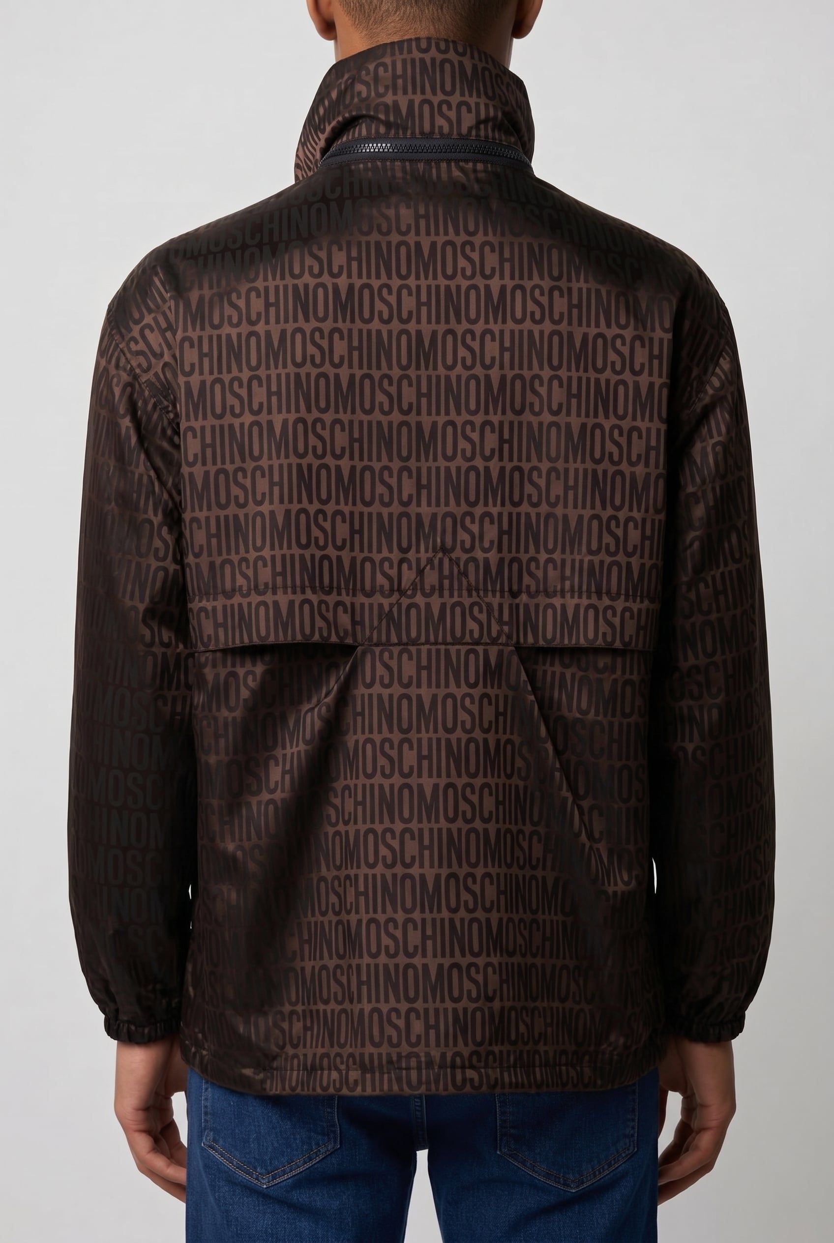 WINDBREAKER IN NYLON JACQUARD ALLOVER LOGO BROWN 2