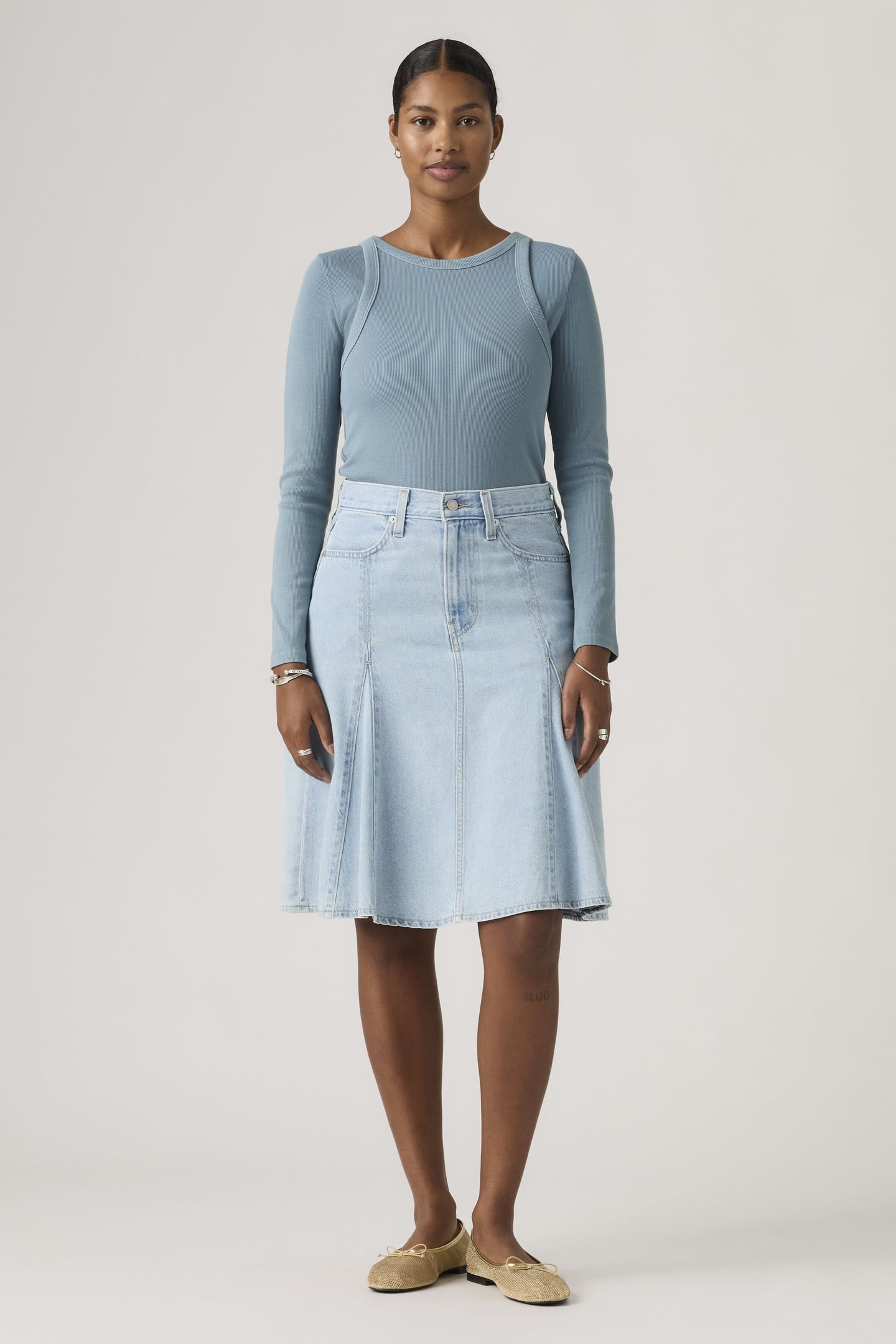 GODET KNEE LENGTH LIGHTWEIGHT SKIRT 2