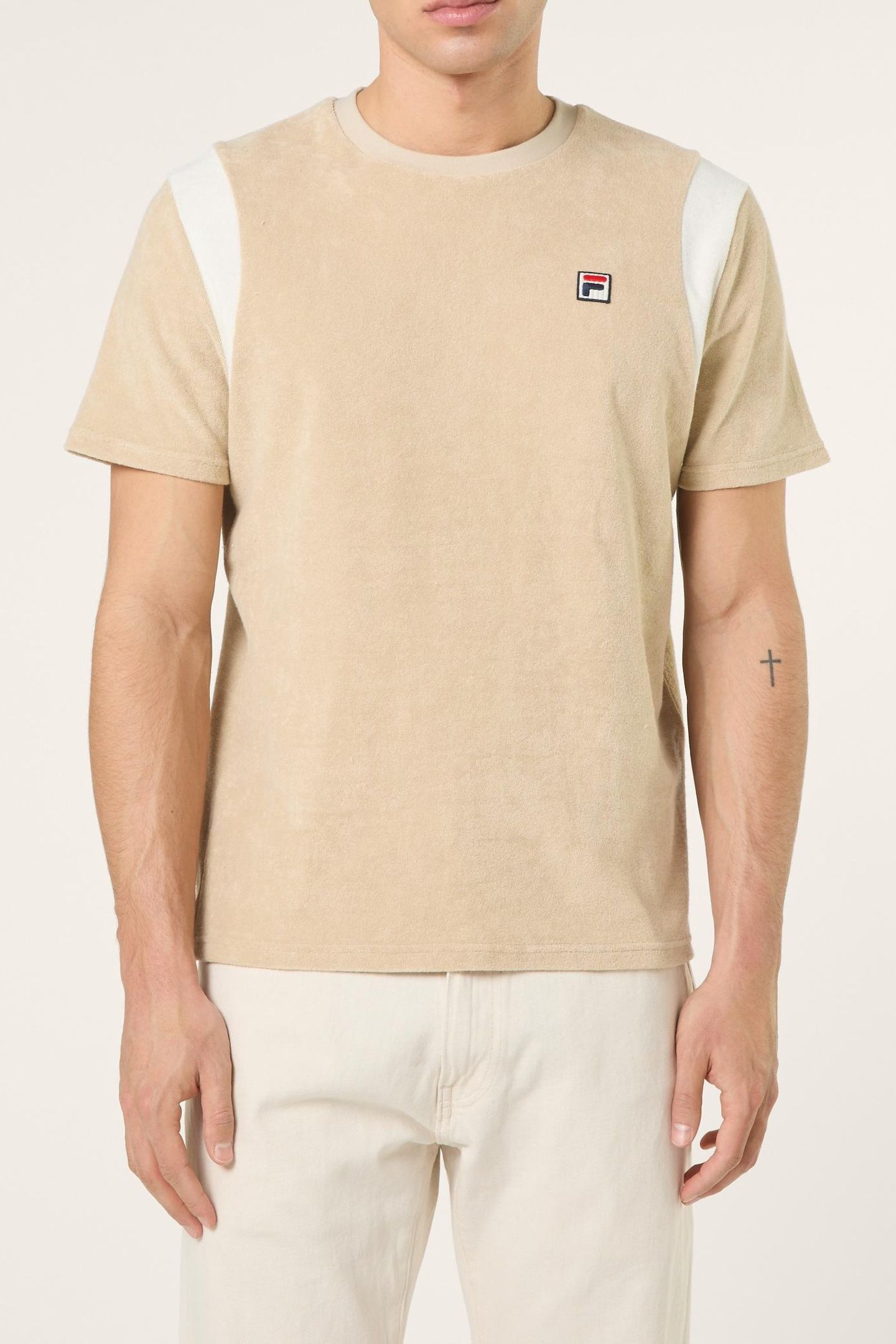 EMPOLI REGULAR BLOCKED TOWELLING T-SHIRT WHITE PEPPER-EGRET 1