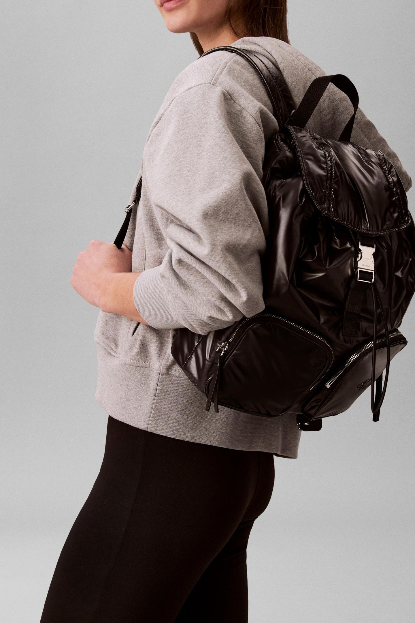 POCKET NYLON FLAP BACKPACK BLACK 2