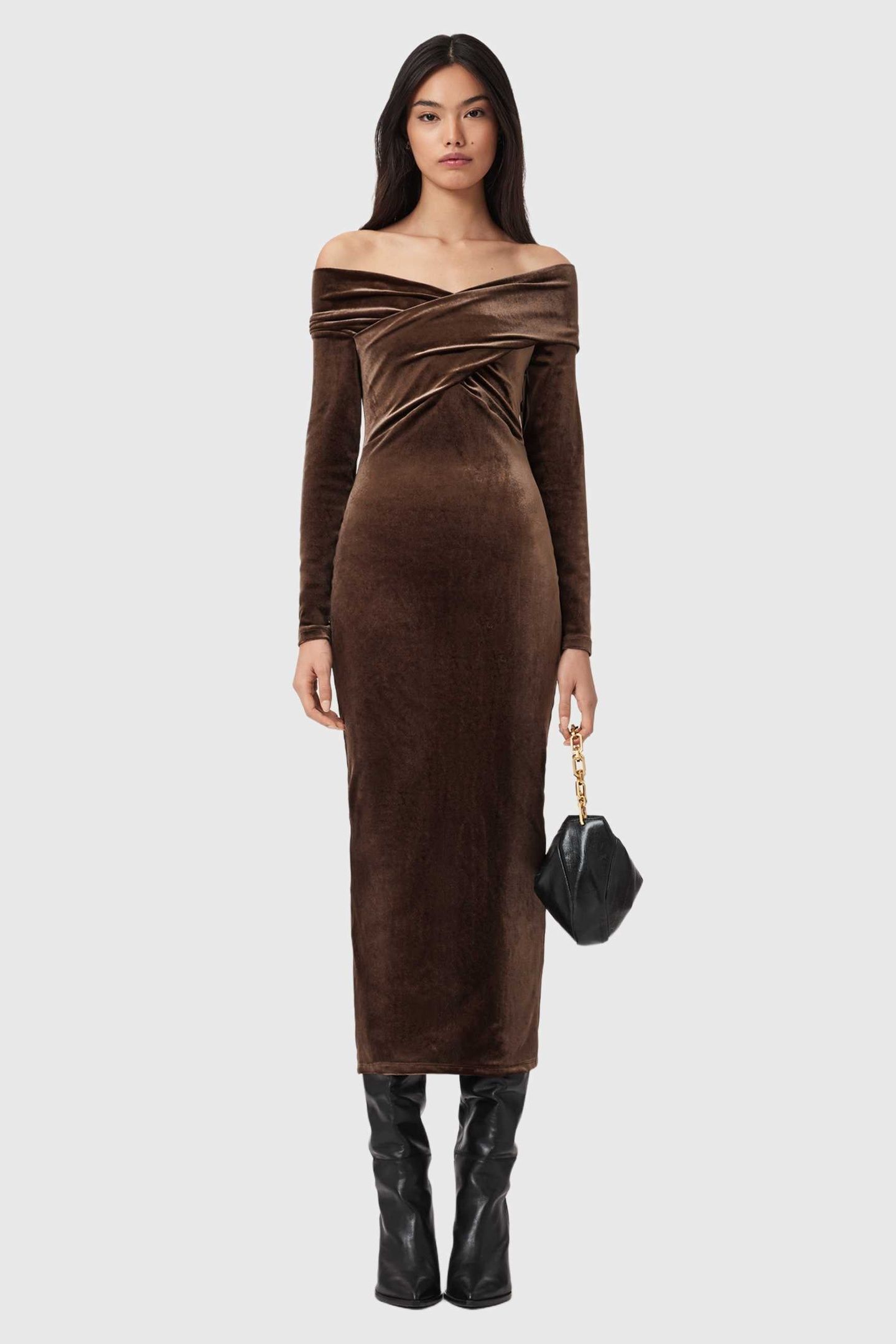 DELTA VELVET DRESS BITTER BROWN 2