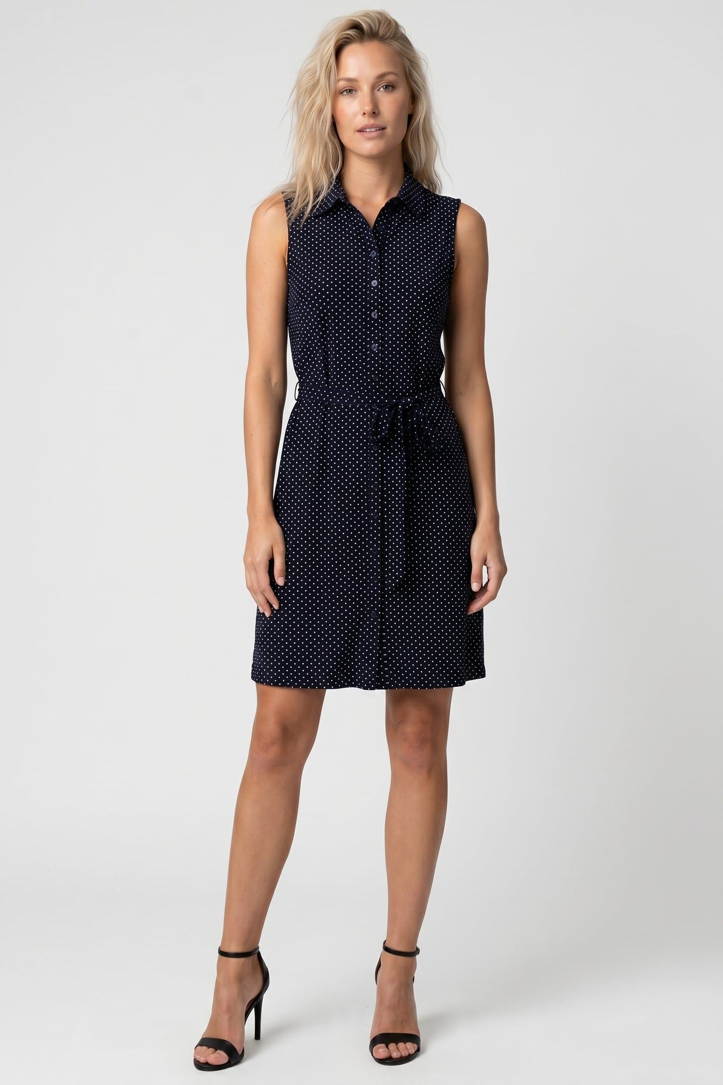 KNIT PRINTED SLEEVELESS DRESS NAVY 1