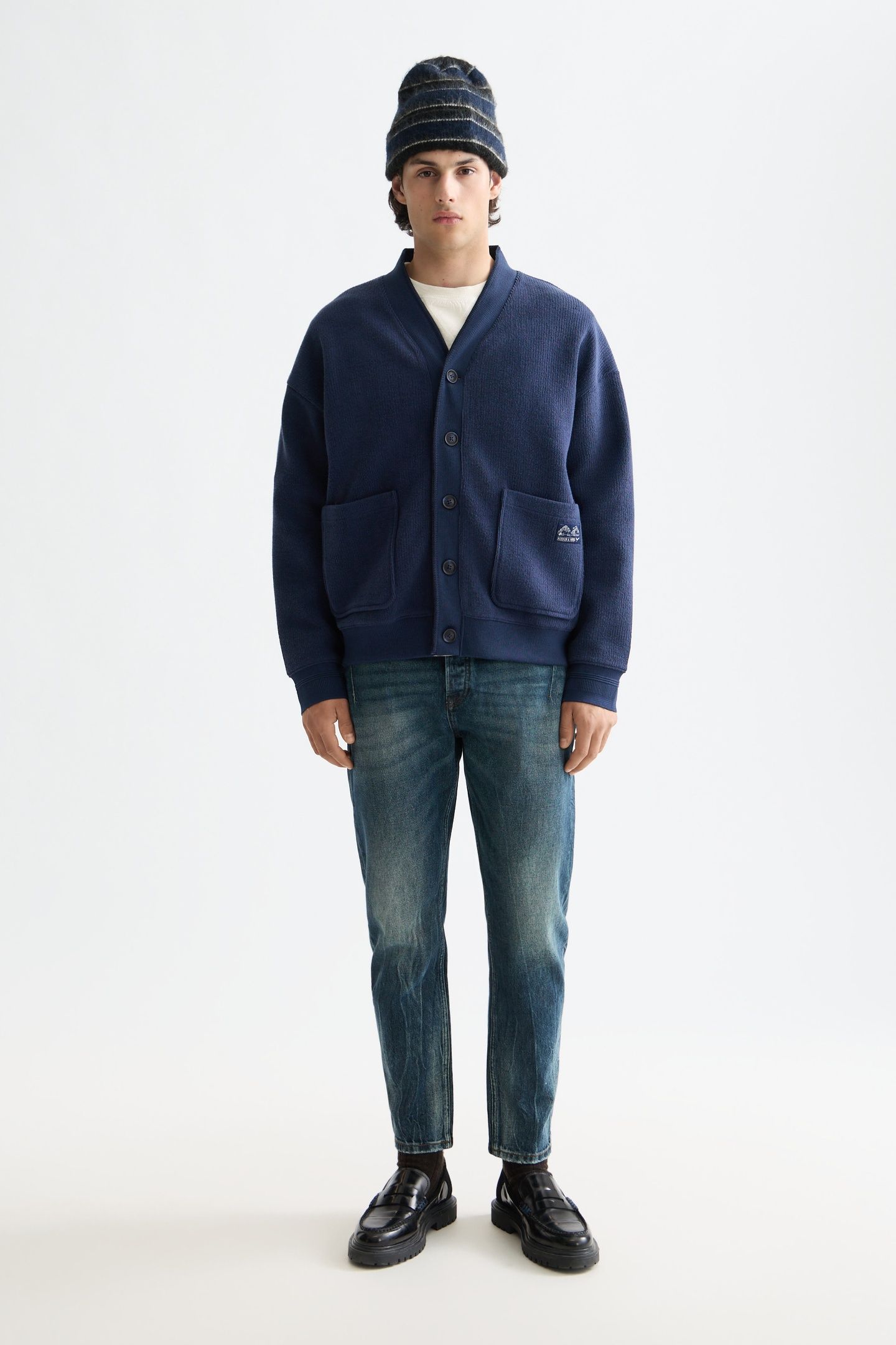 LOOSE FIT BUTTON DOWN SWEATSHIRT PEACOAT 3