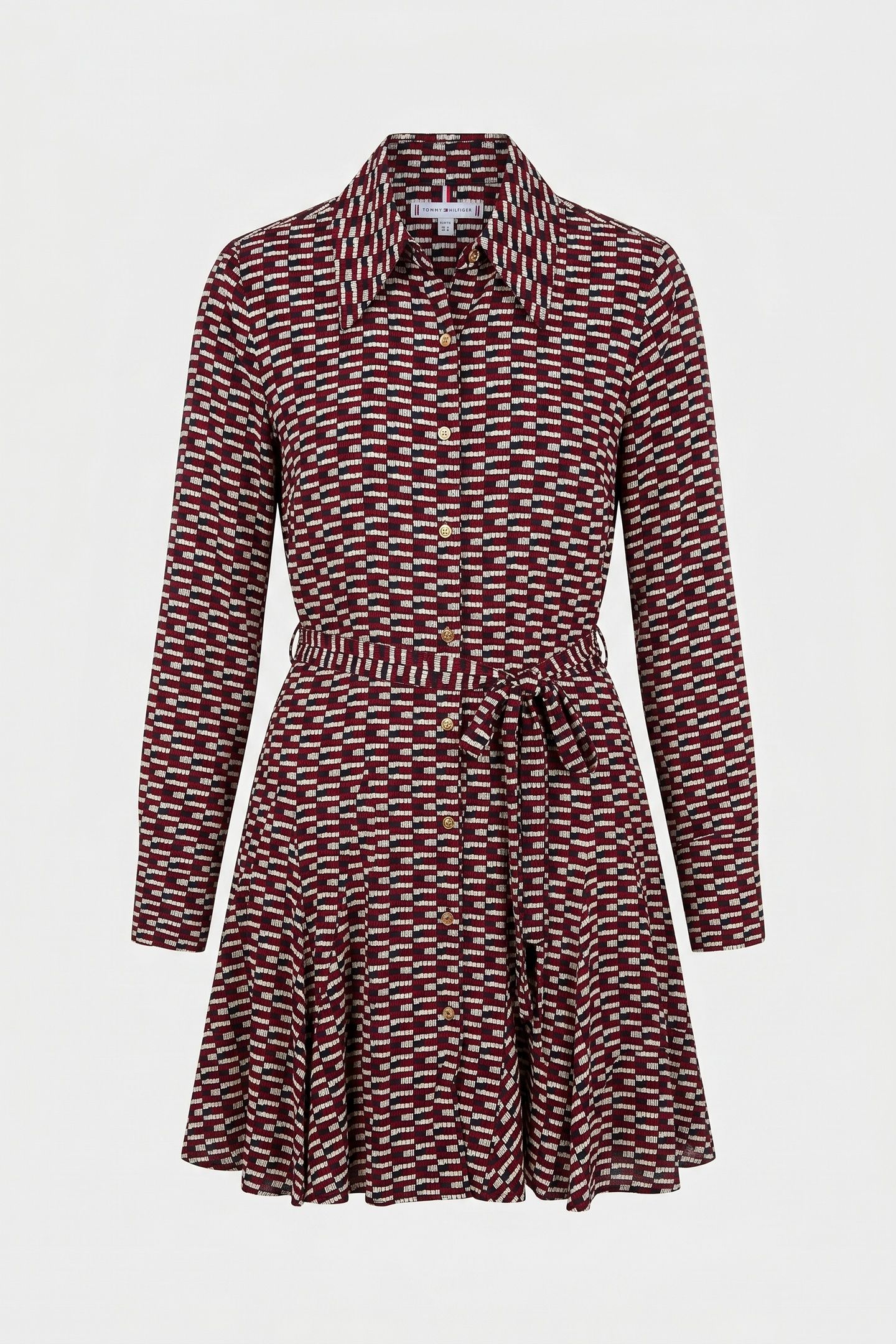 SELF-TIE BELT SLIM MINI SHIRT DRESS LOGO PRINT NAVY 3
