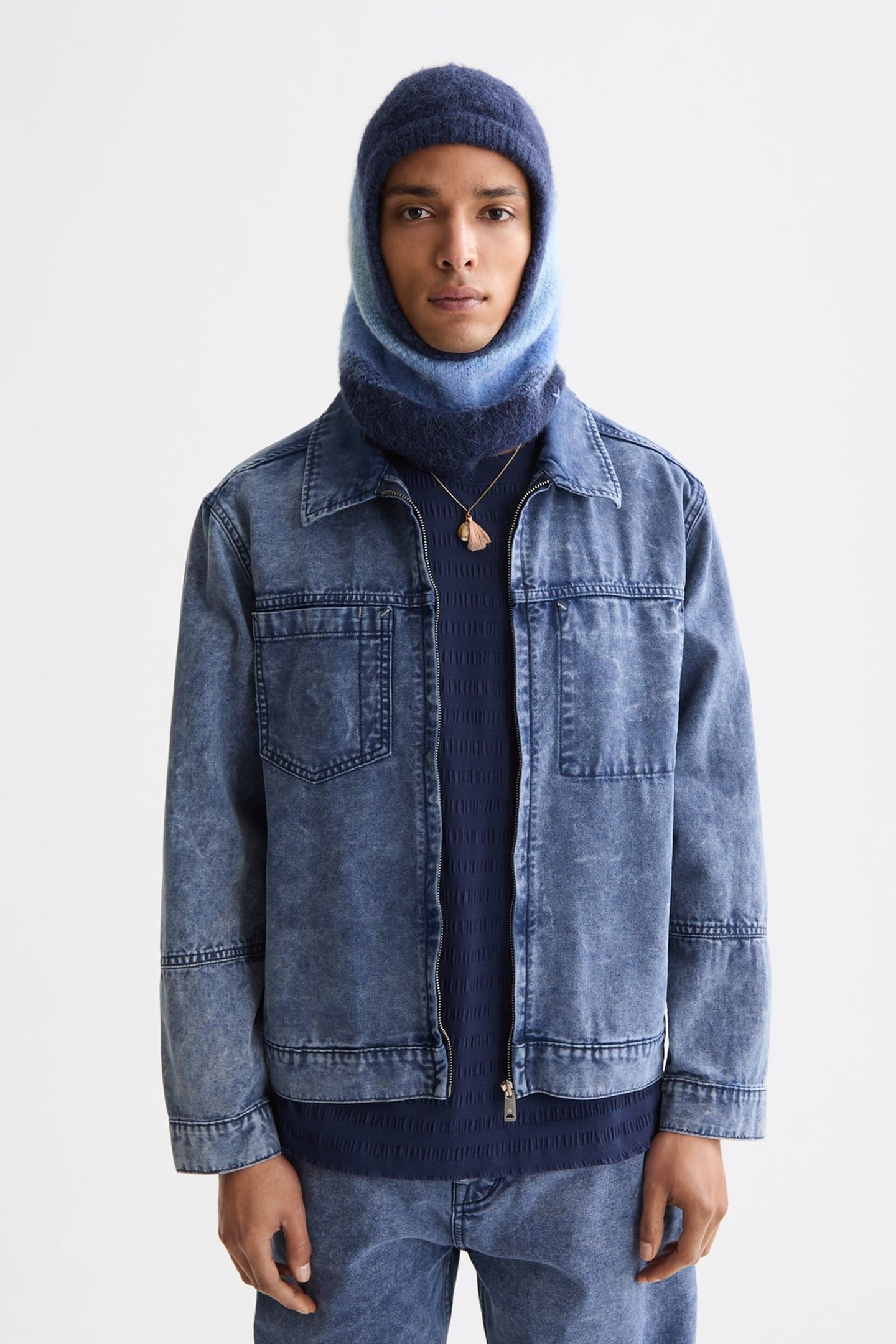WORKWEAR BOMBER JACKET IN DENIM WASHED CANVAS NAVY 1
