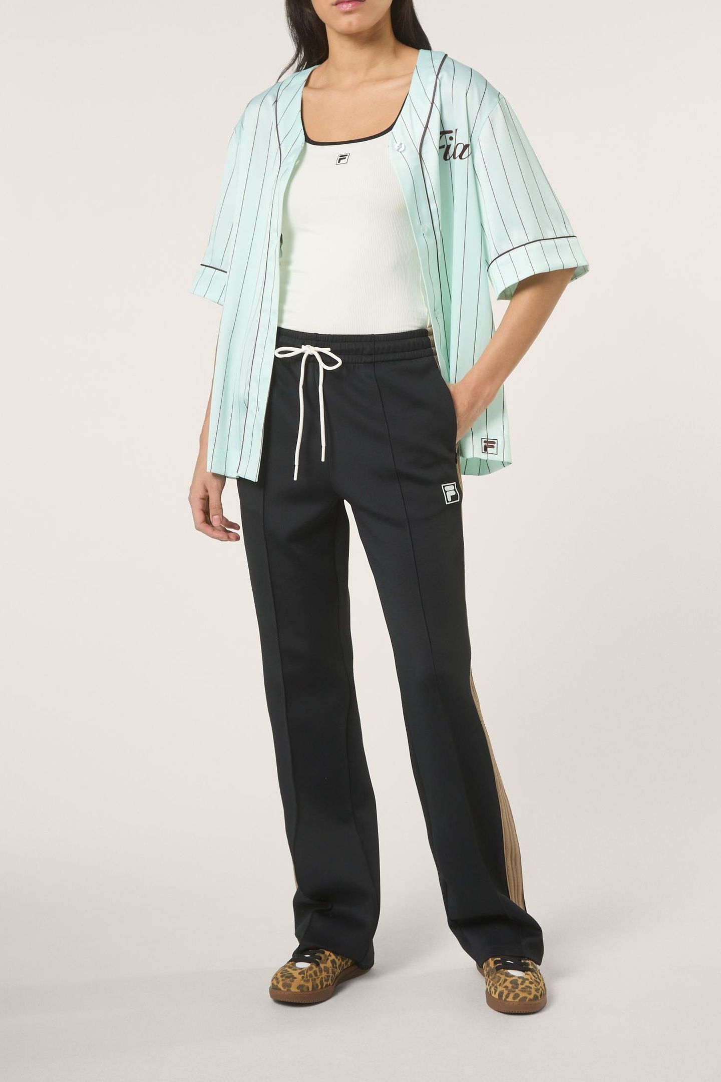 FIESOLE BOXY PINSTRIPED SATIN BASEBALL SHIRT SOOTHING SEA / 2