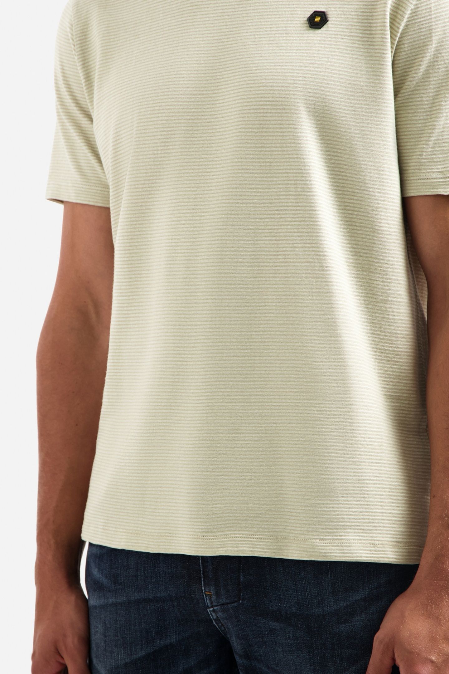 T-SHIRT CREWNECK MELANGE JACQUARD STRIPES LIGHT MOSS 6