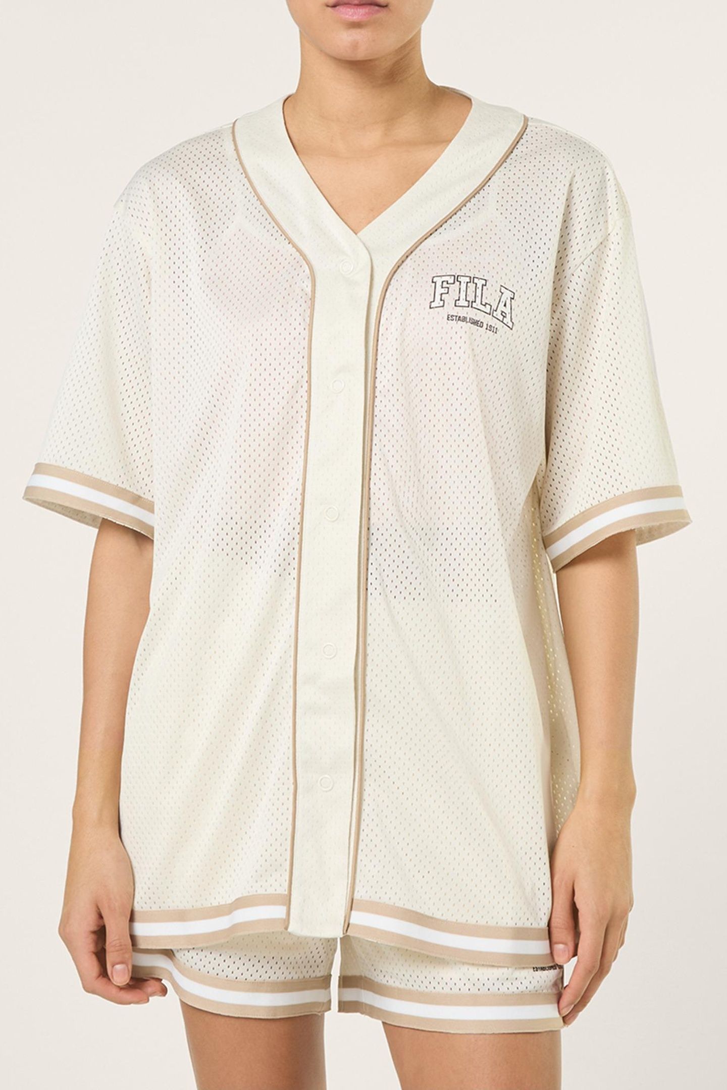 VILLANOVA OVERSIZED MESH BASEBALL SHIRT EGRET 1
