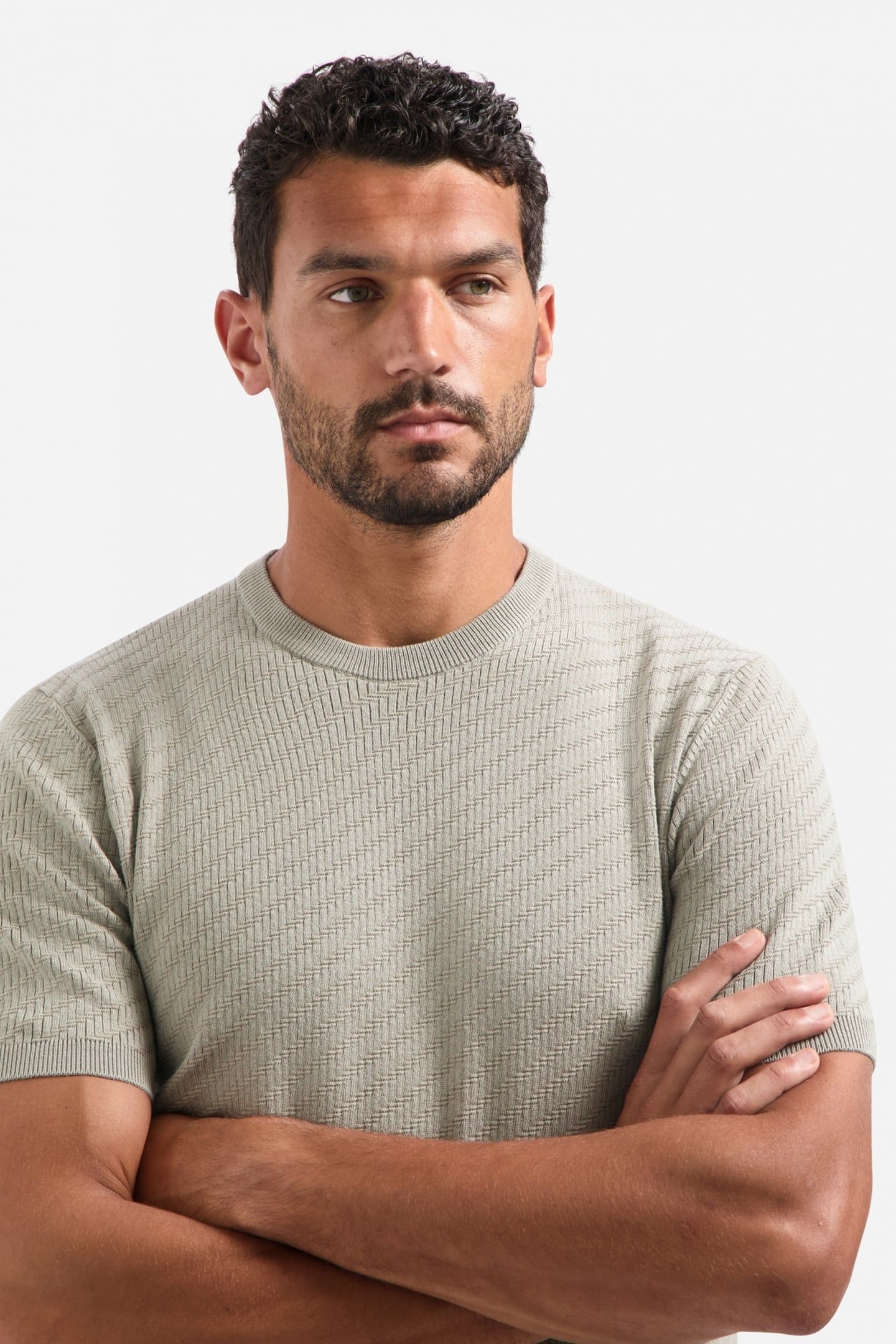 PULLOVER SHORT SLEEVE CREWNECK SOLID JACQUARD CLAY 2