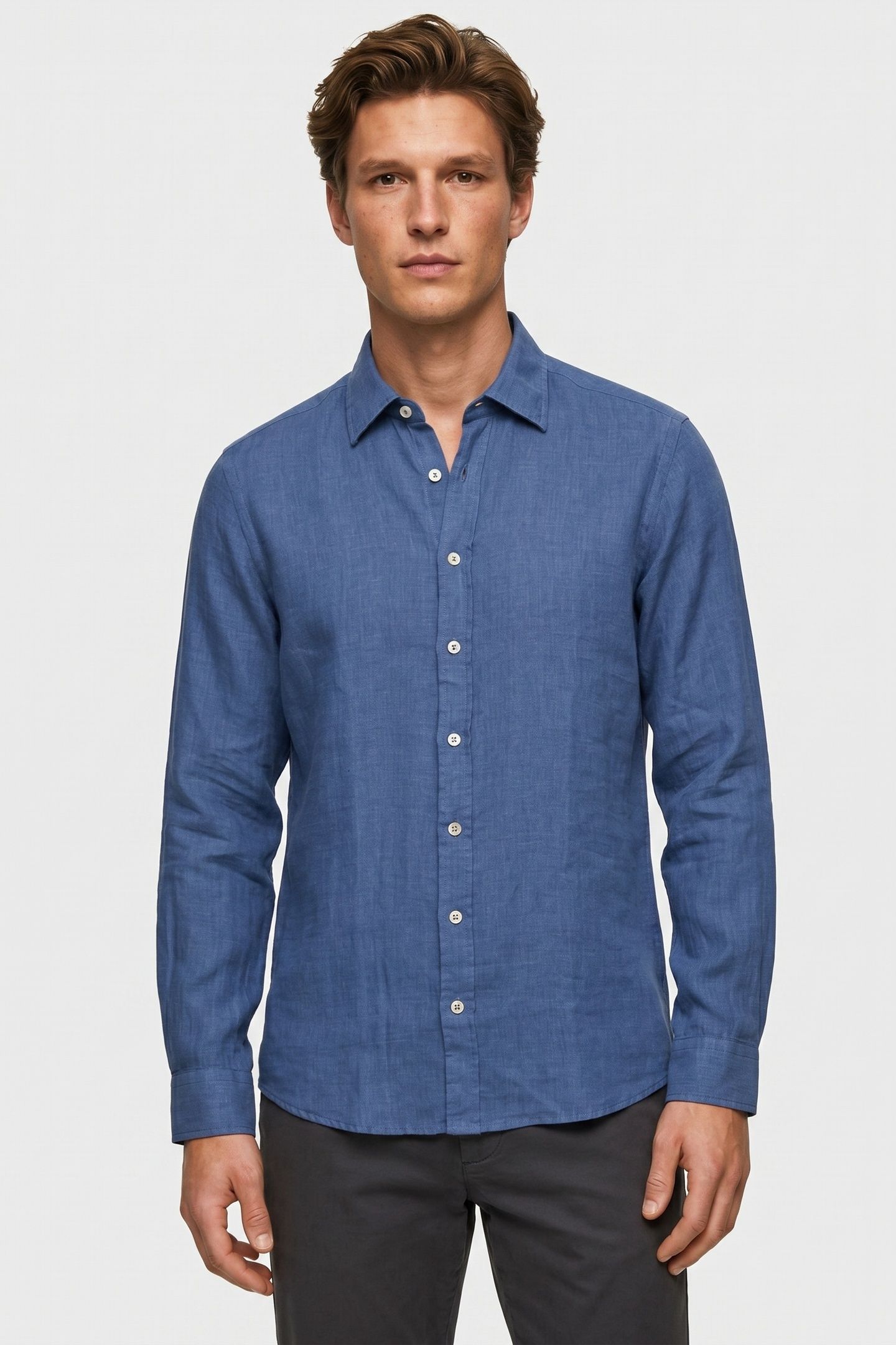 CLASSIC COLLAR SHIRT LINEN BLUE 1