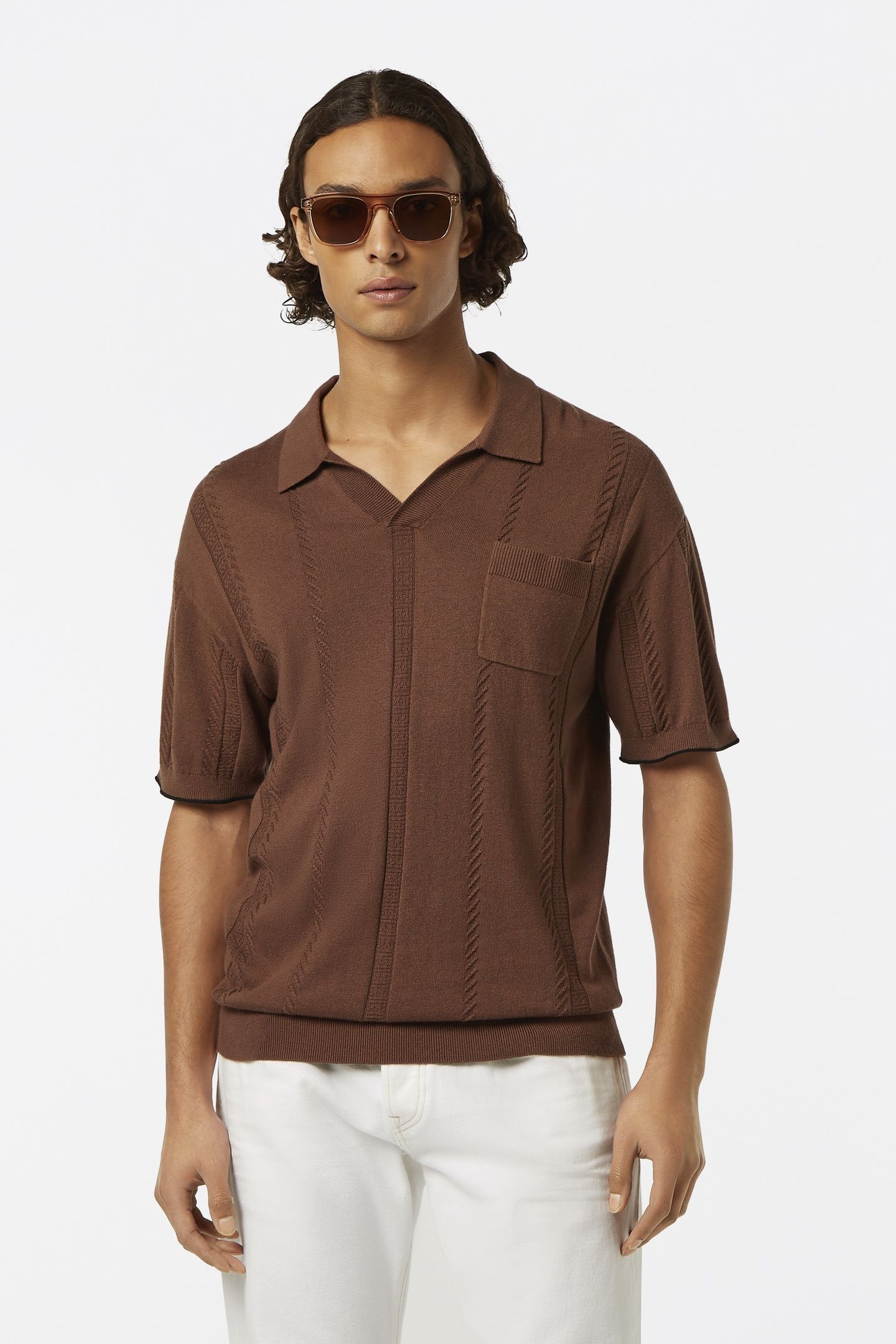 RELAXED FIT KNITTED POLO COLD BREW 1