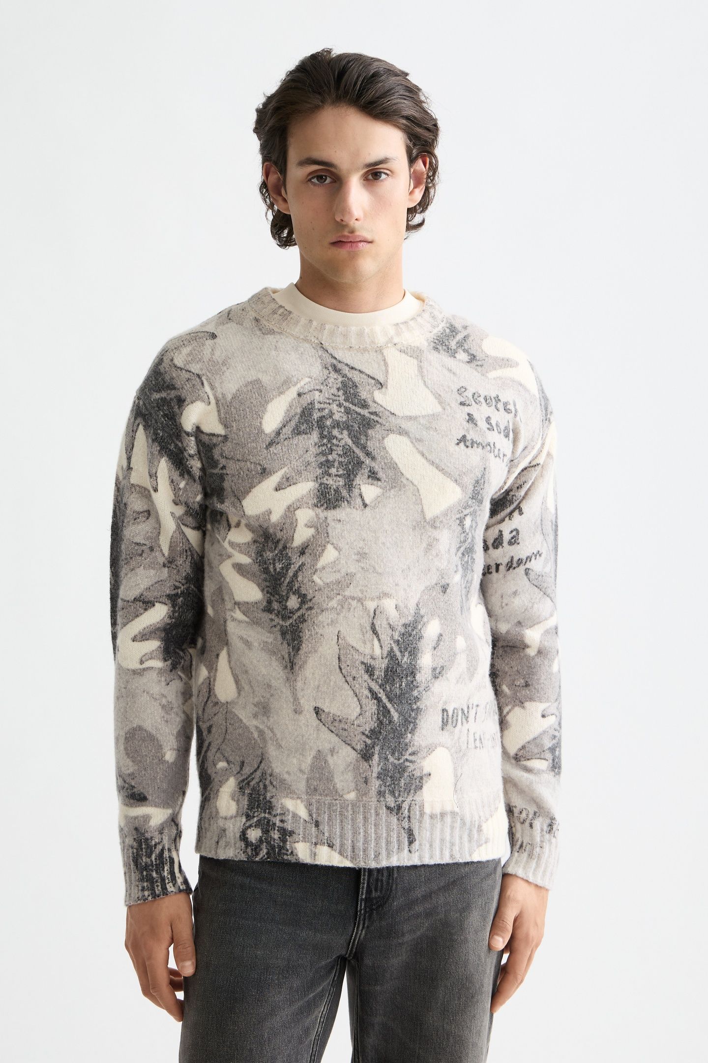 PRINTED DROPPED SHOULDER PULLOVER LEAF CAMO EGGNOG AOP 1