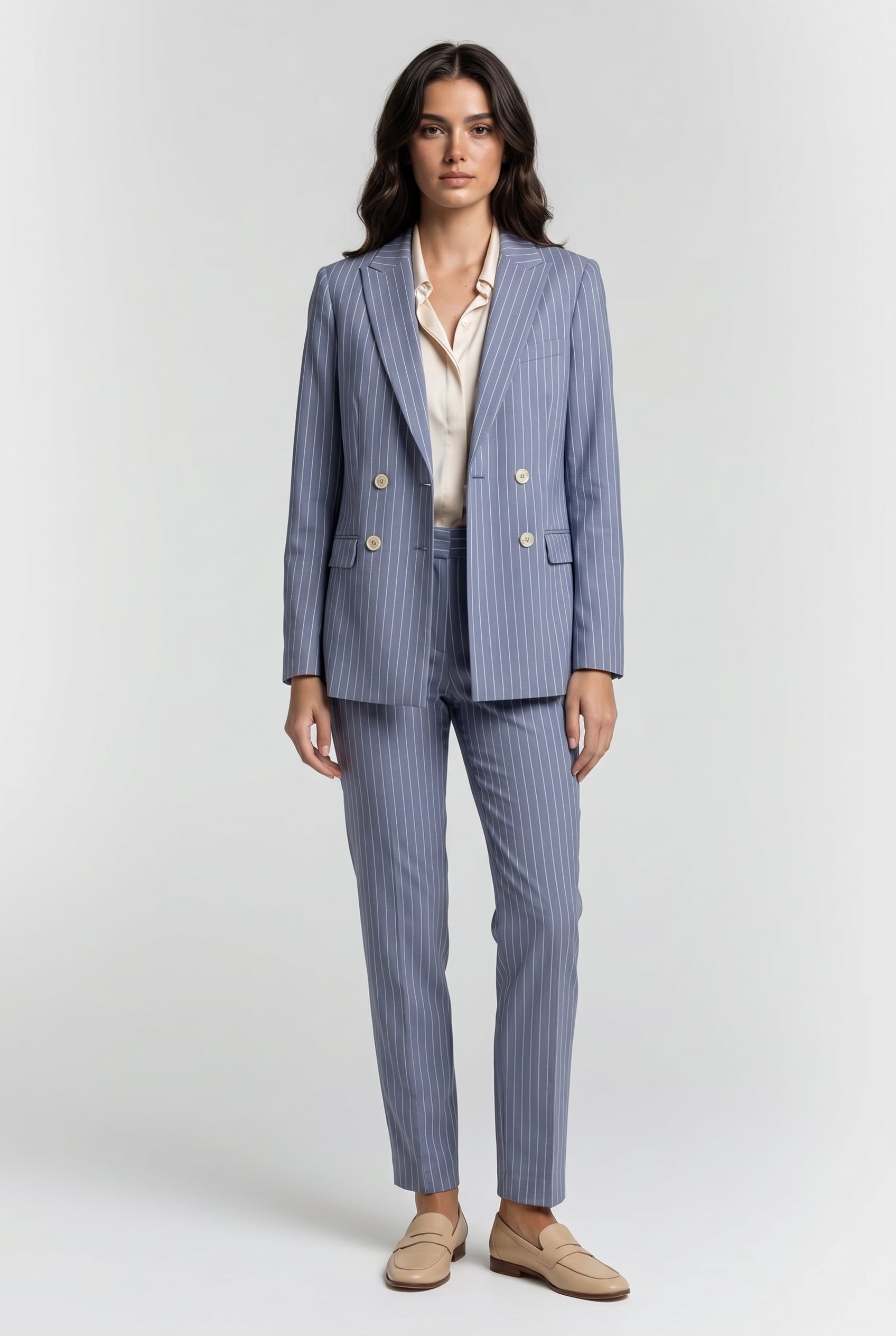 PINSTRIPE LINEN BLEND TROUSERS LIGHT BLUE 2