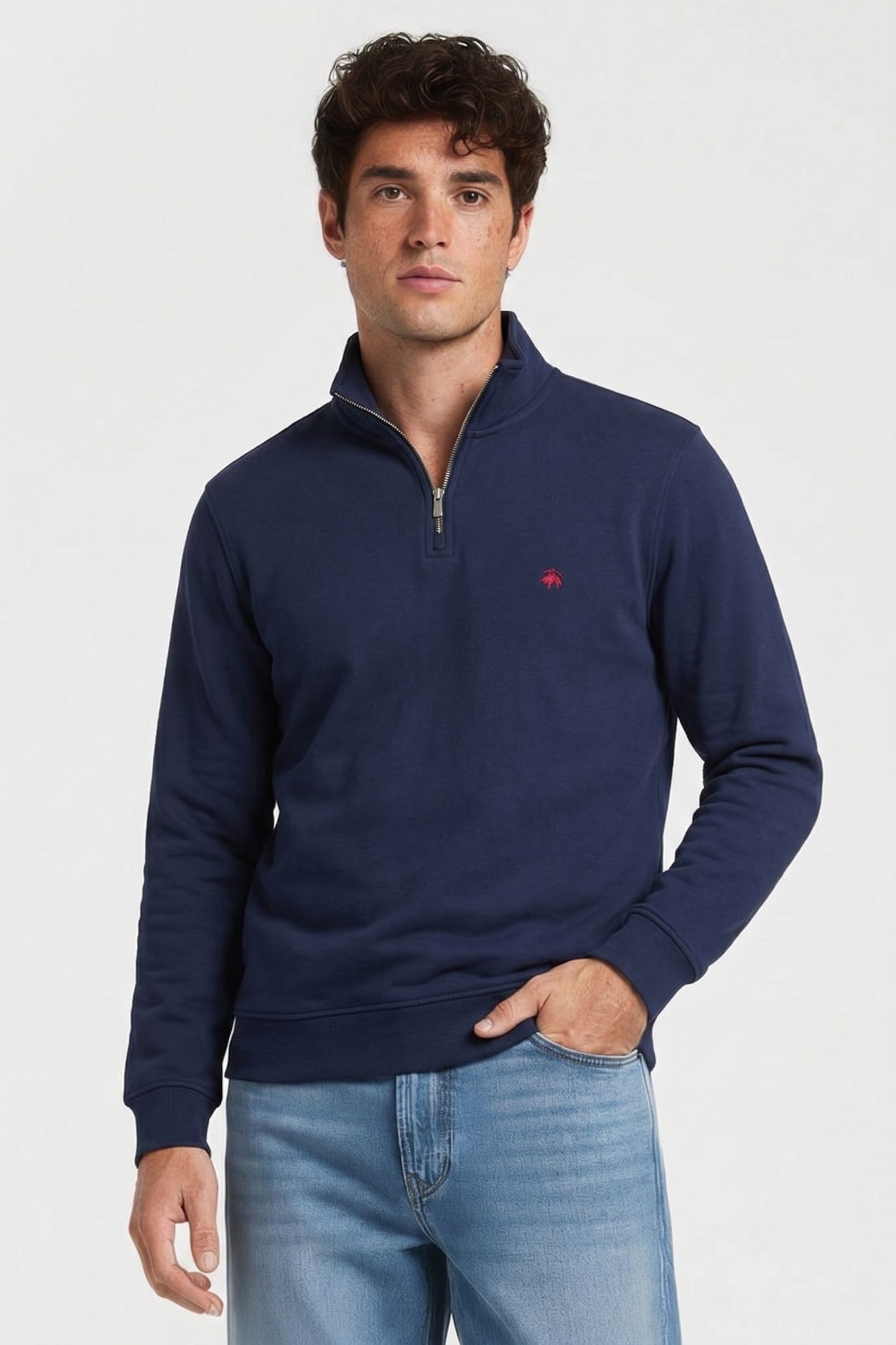 PLAIN HALF-ZIP SWEATSHIRT COTTON NAVY 1