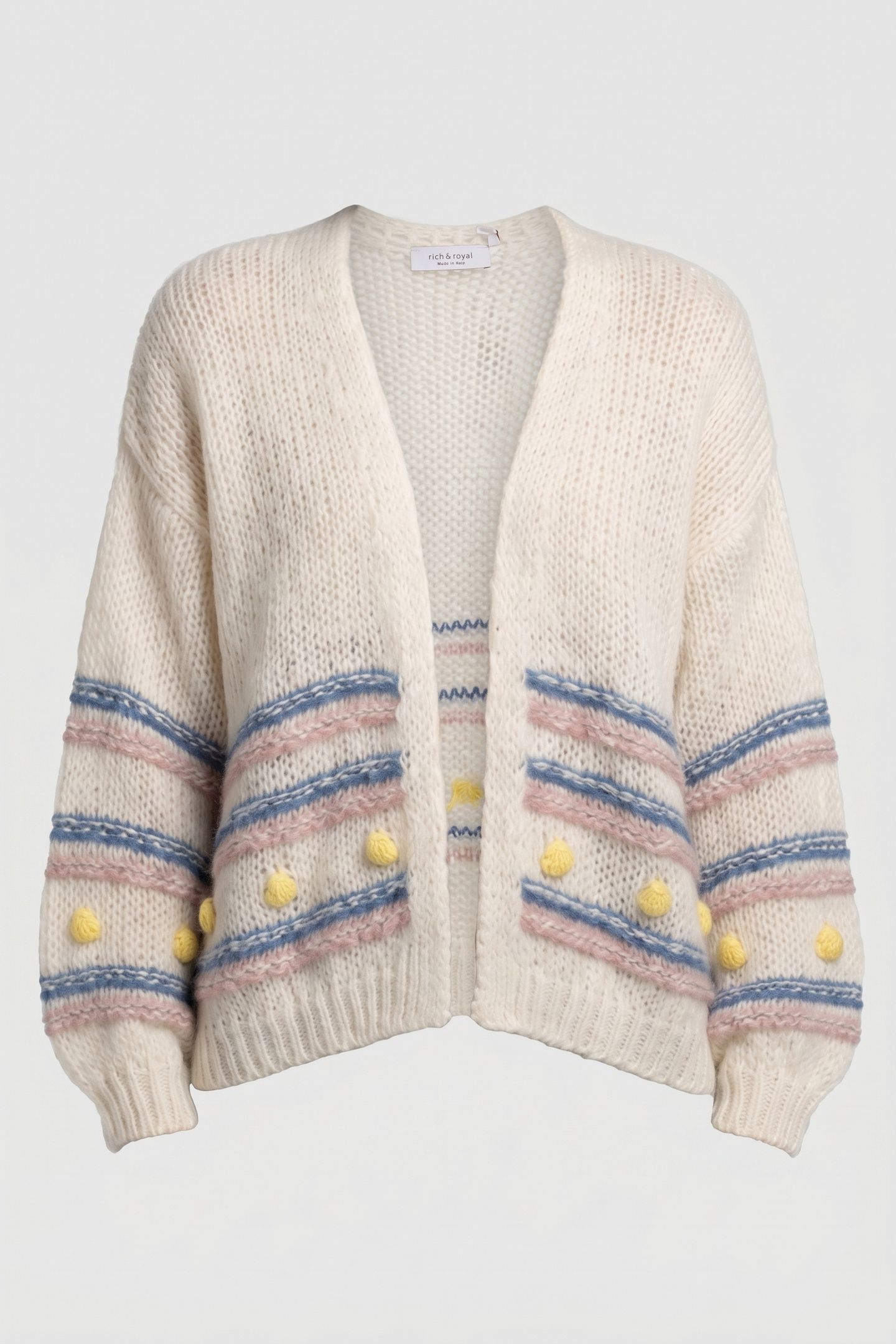 MULTICOLOURED STRIPE CARDIGAN WITH POMPOMS PEARL WHITE 4