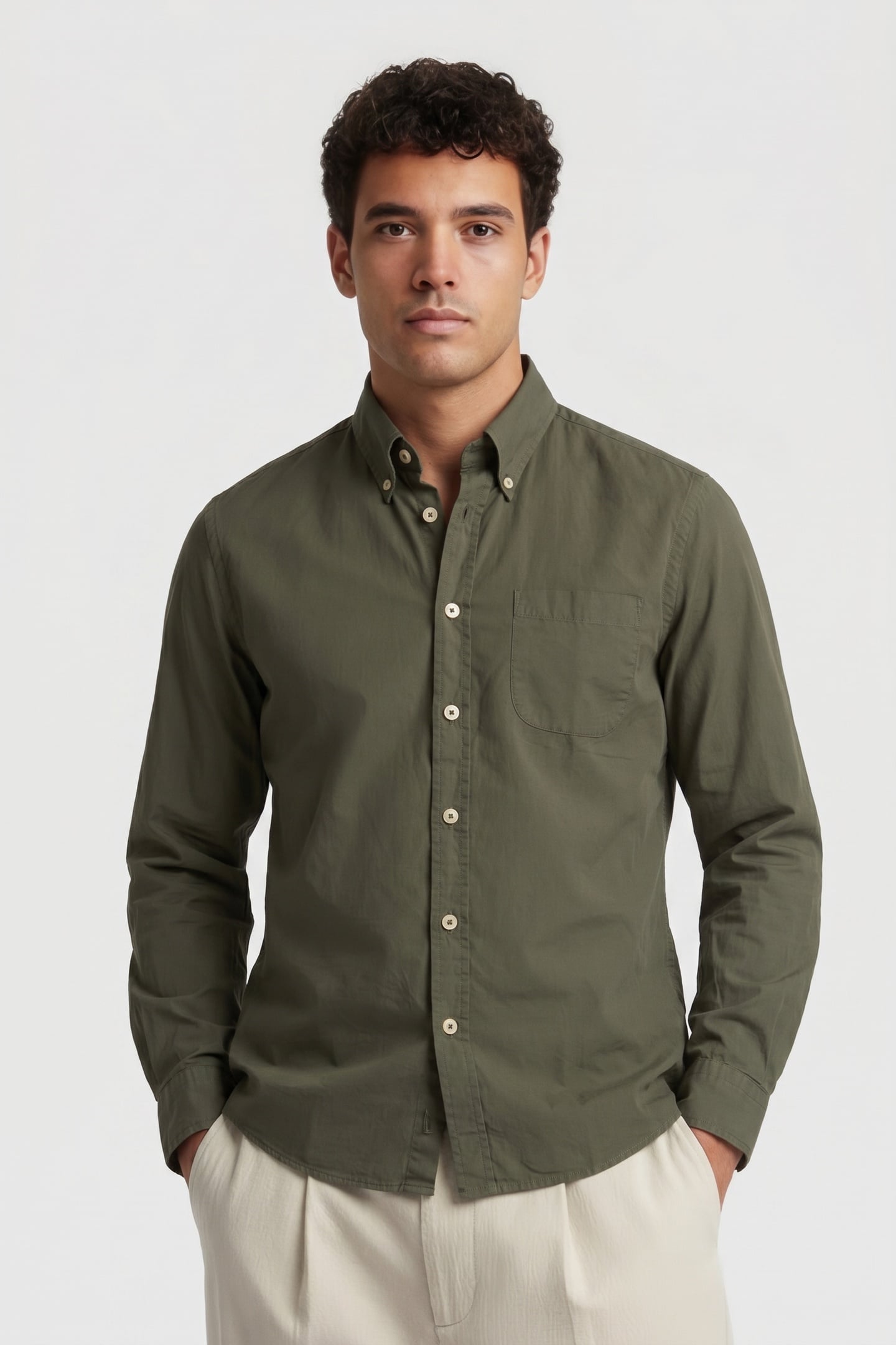 BUTTON-DOWN SHIRT W/POCKET COTTON MILITARY GREEN 1