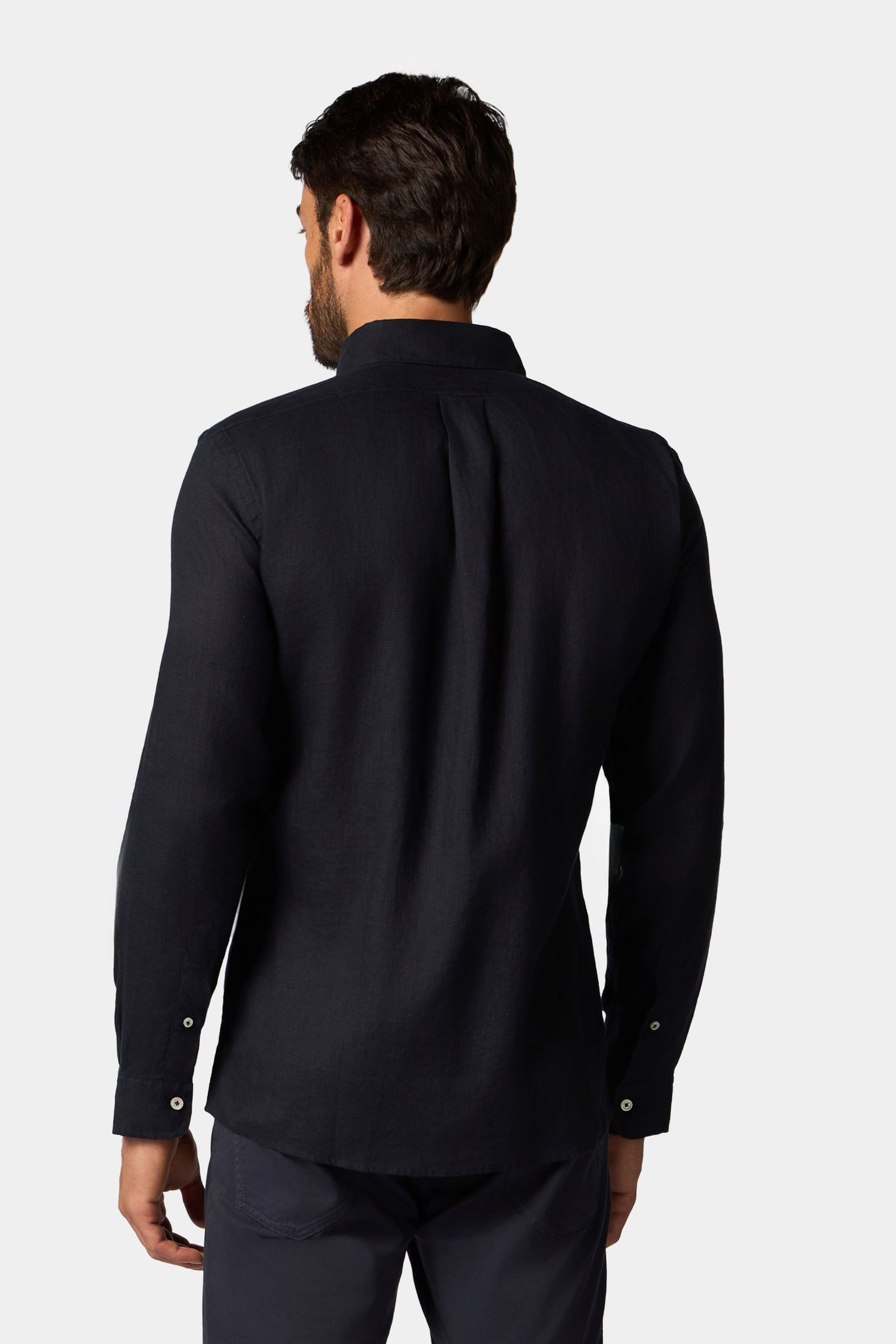 SLIM FIT LINEN BUTTON DOWN SHIRT NAVY 3