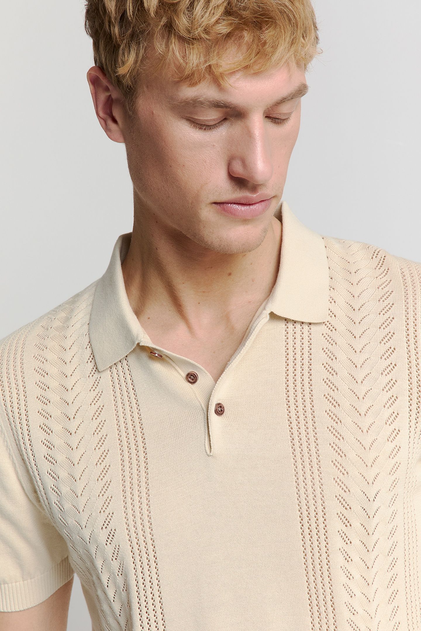 PULLOVER SHORT SLEEVE POLO SOLID PLACED JACQUARD SAND 6