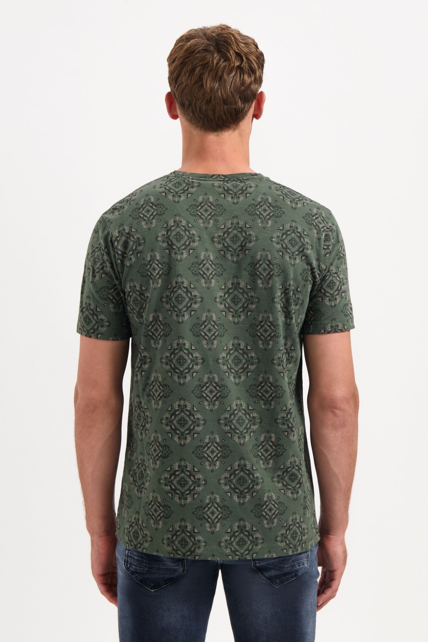 T-SHIRT CREWNECK ALLOVER PRINTED GARMENT DYED SLUB DARK GREE 4