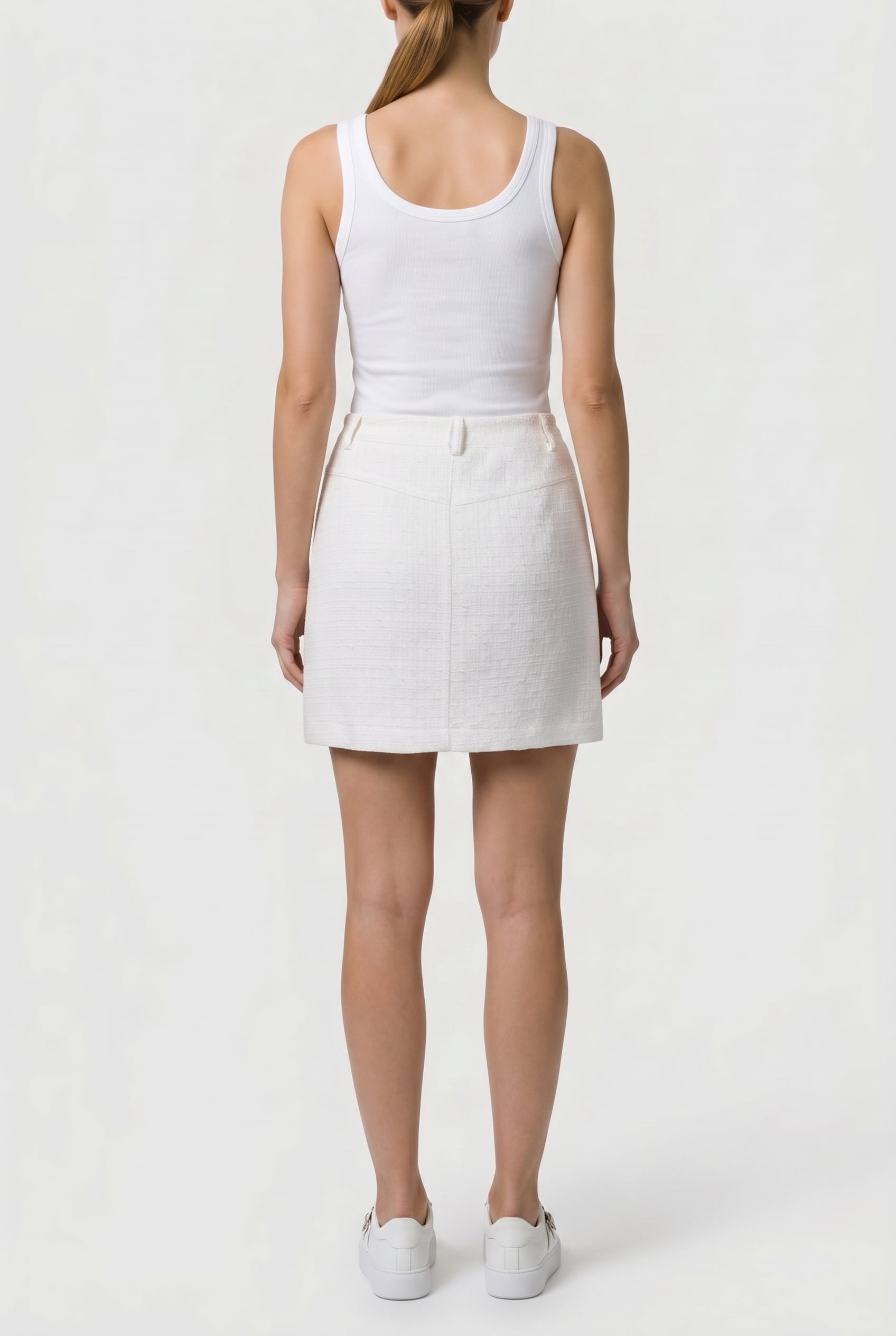 TEDDY BUTTONS TWEED MINI SKIRT WHITE 2
